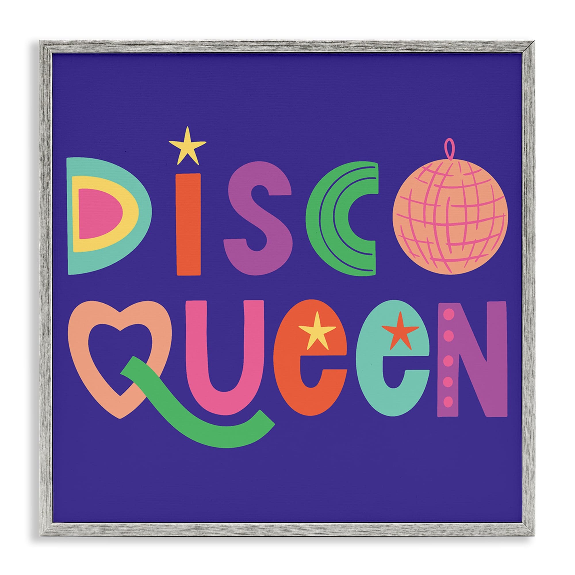 Stupell Industries BT-503-GFF-12X12 Disco Queen with Retro Letters Gray Framed Giclee Art By Sazerelli Designs 12 x 12
