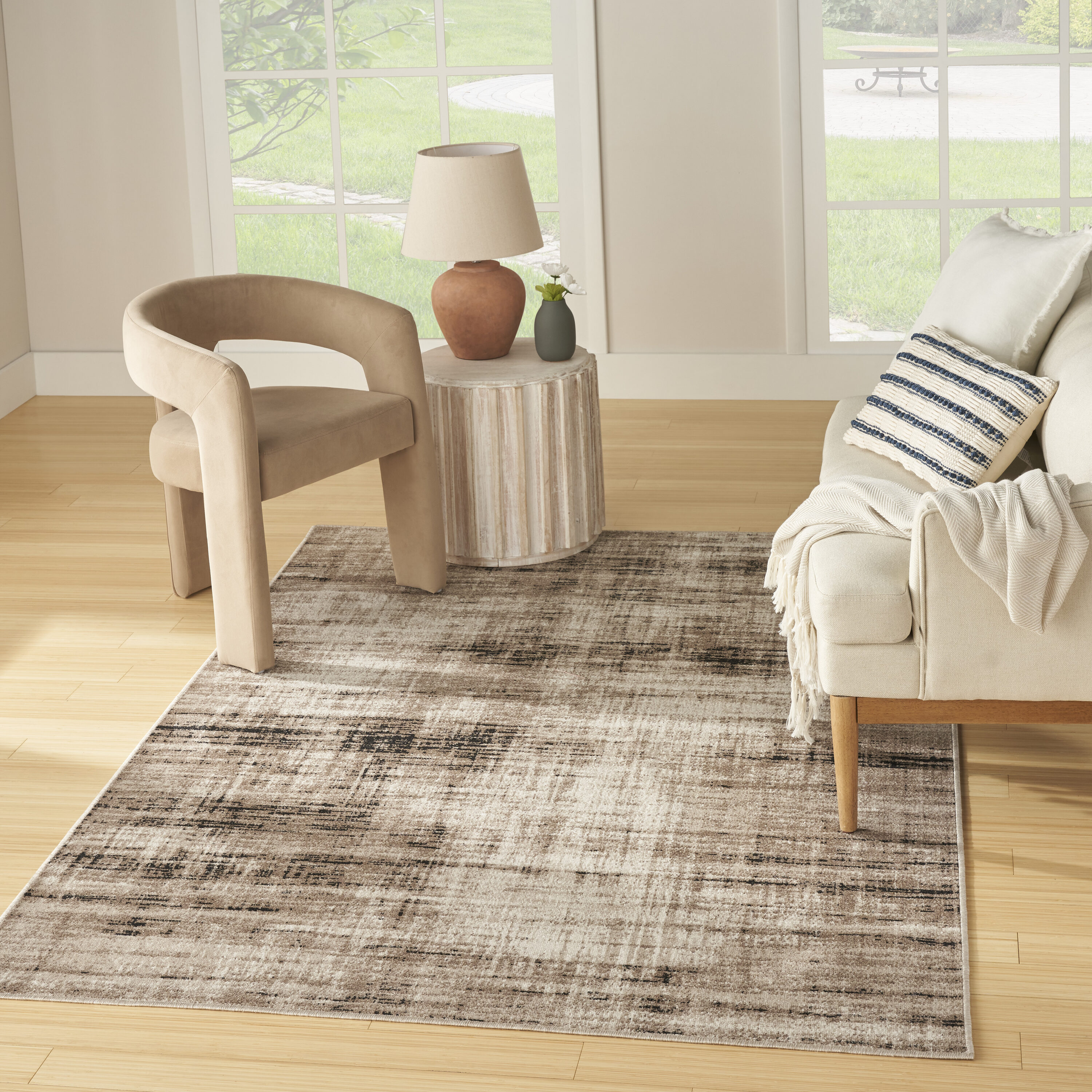 Nourison Home 099446992826 Washable Decor 5 x 7 (ft) Polyester Ivory Mocha Rectangular Indoor Abstract Machine washable Area rug