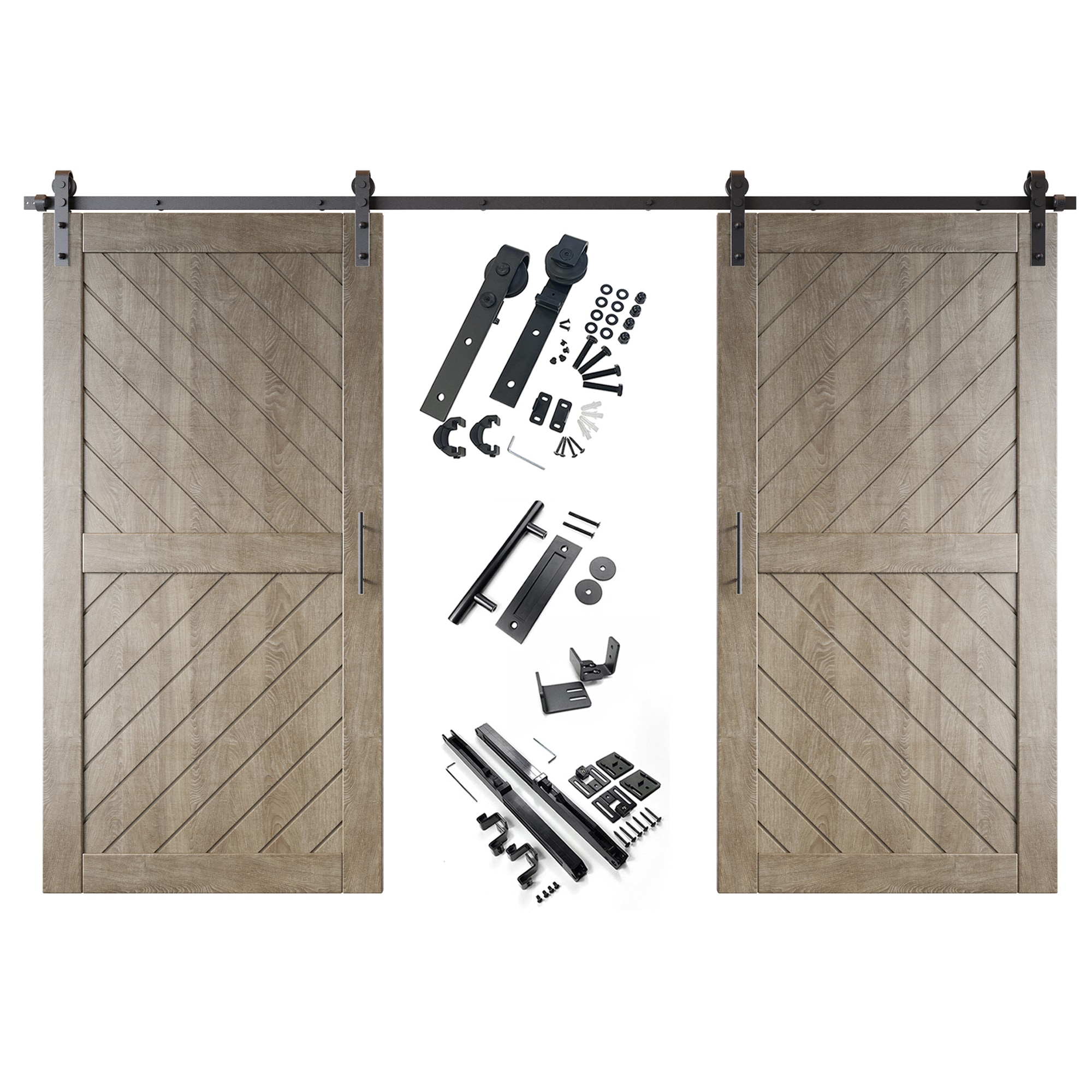 HOMACER YT2H132C-XT4-3280-GR 32-in x 80-in Classic Gray Prefinished Non-standard Pine Wood Solid core Double Barn Door (Hardware Included)