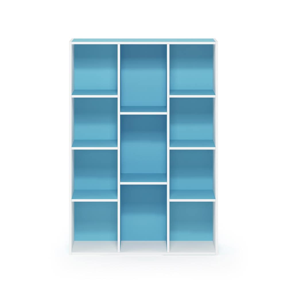 White and Light Blue 11-Cube Wood Bookcase