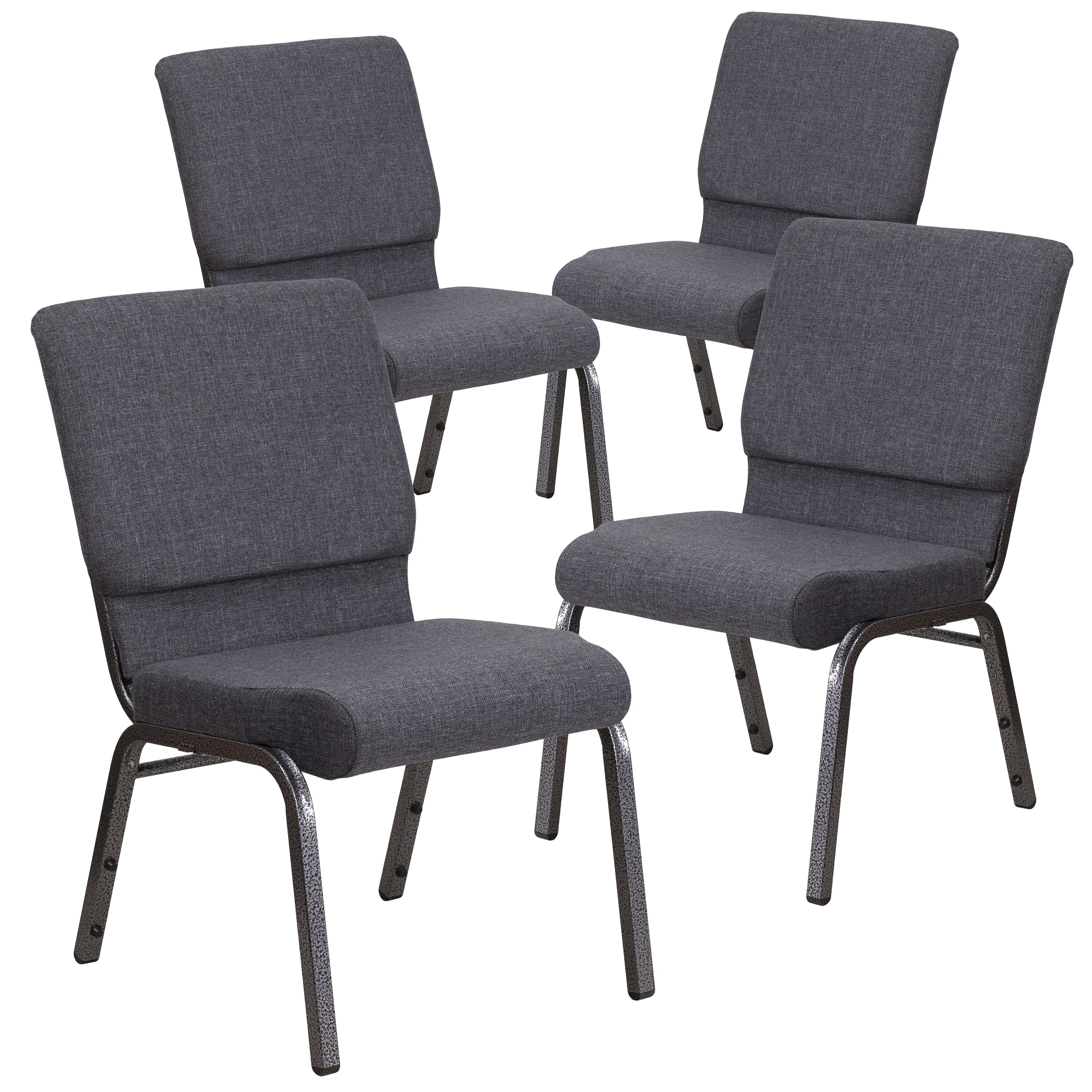 Emma + Oliver 4 Pack 18.5-in W Stacking Church Chair in Dark Gray Fabric - Silver Vein Frame