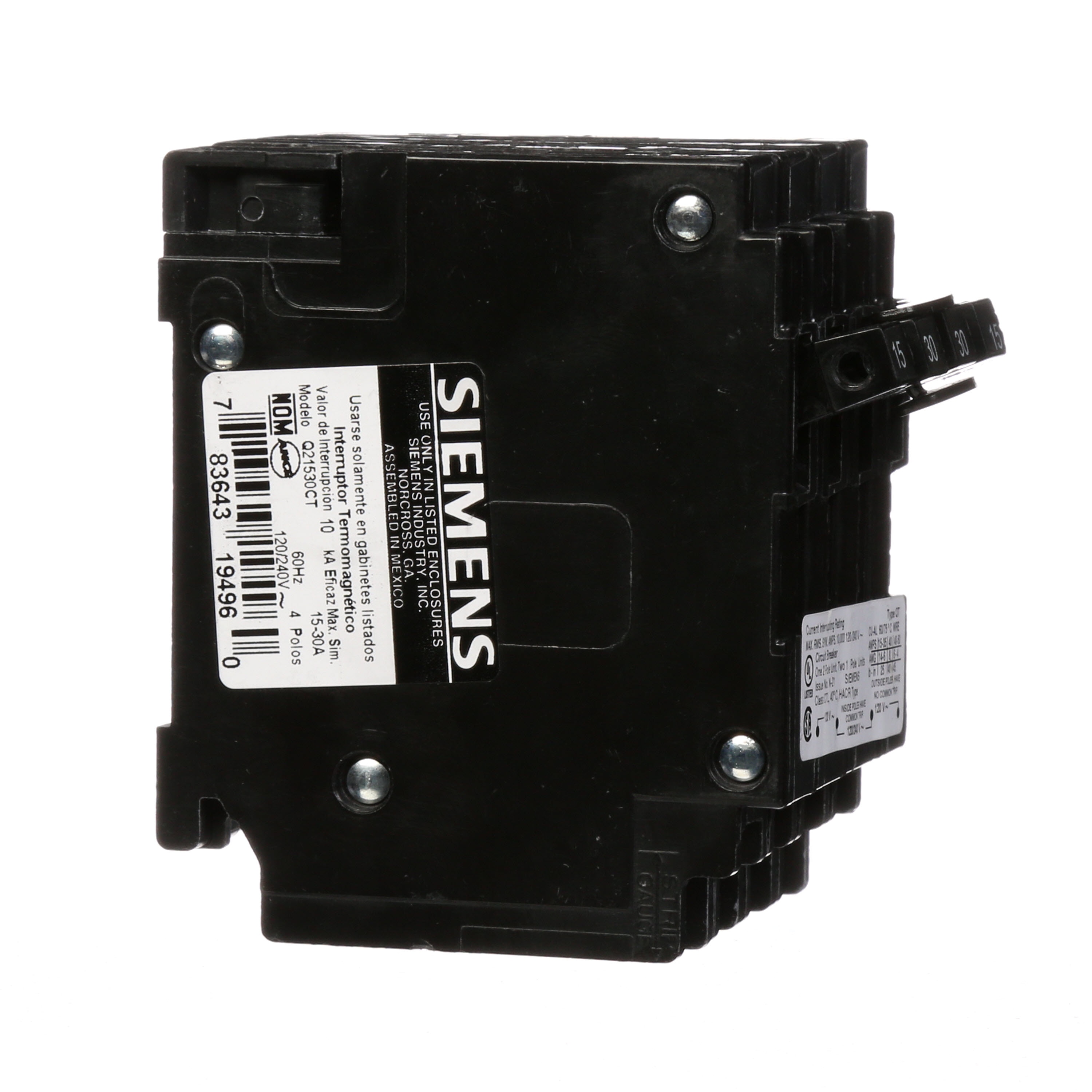 Siemens QT 15-amp/30-amp 4-Pole Quad Circuit Breaker in the 