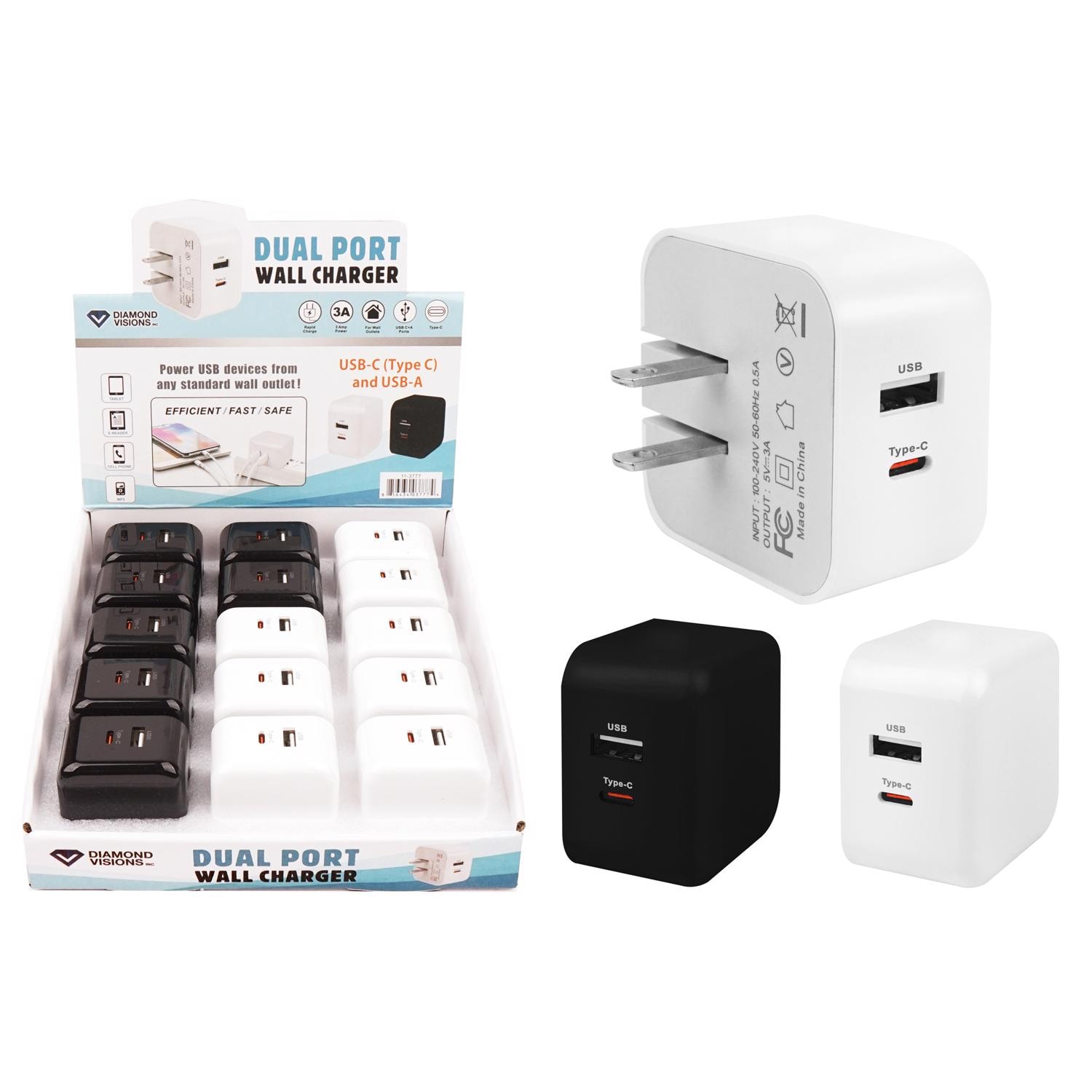 Diamond Visions  2 Port USB Wall Charger (Pack 15)