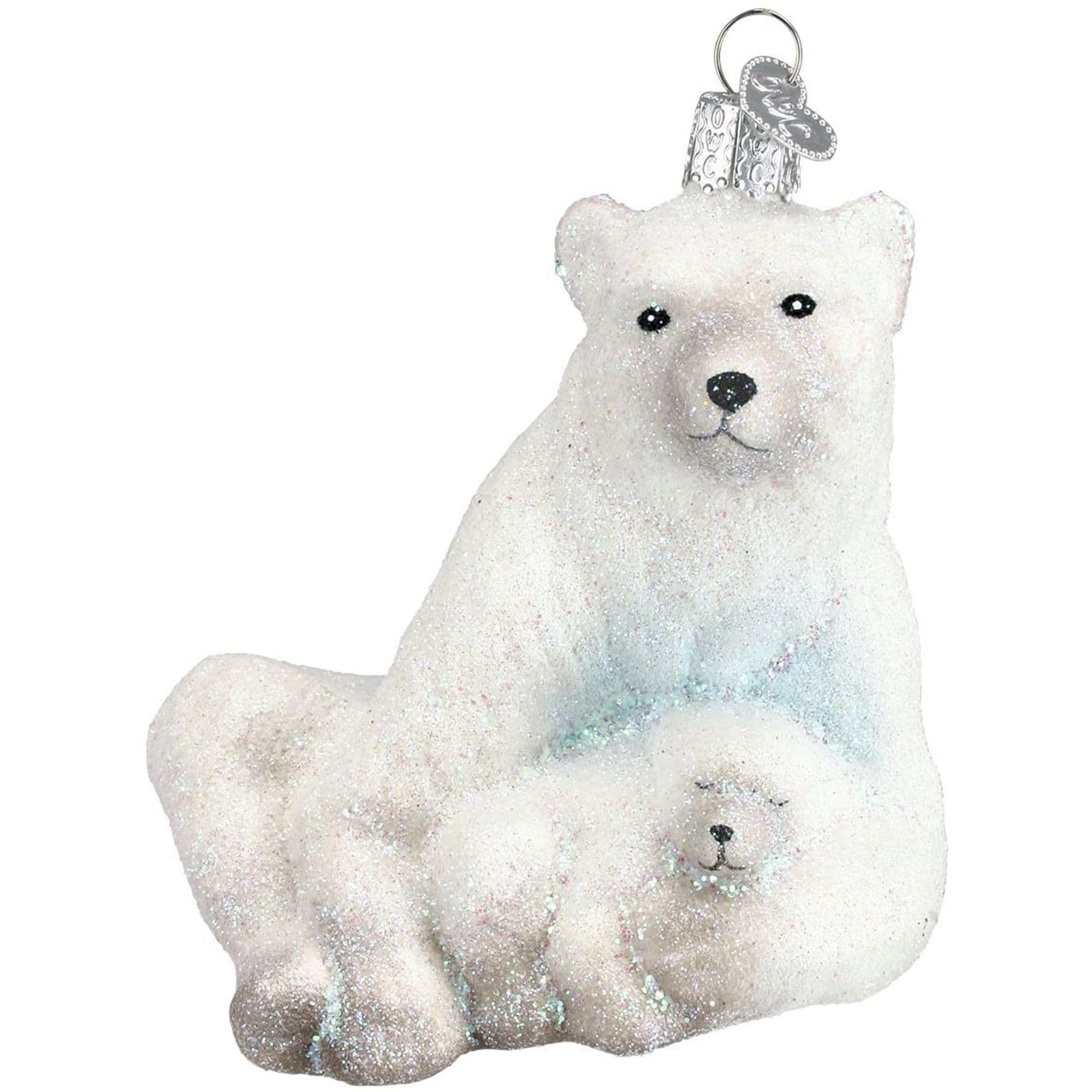 Old World Christmas 729343122490 Glass Blown Ornament For Christmas Tree - Polar Bear With Cub