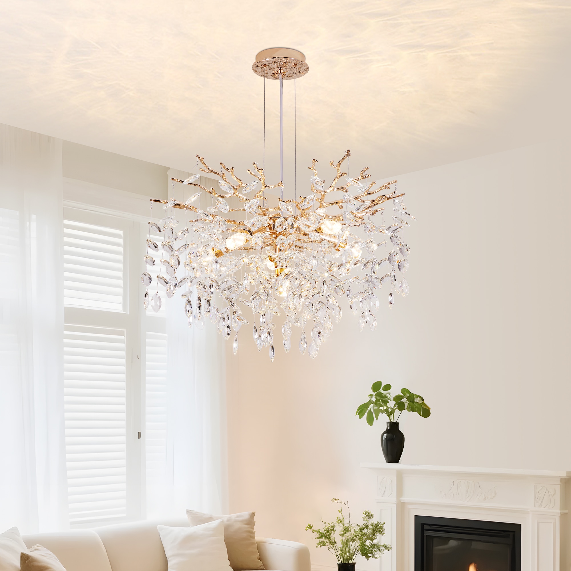 Ltemziiy Modern Tree Branch Crystal Chandelier Luxury Gold Crystal Pendant Lighting 23.6 Contemporary 8-Light Chandeliers for Dining Room Kitchen Bedroom Living Room