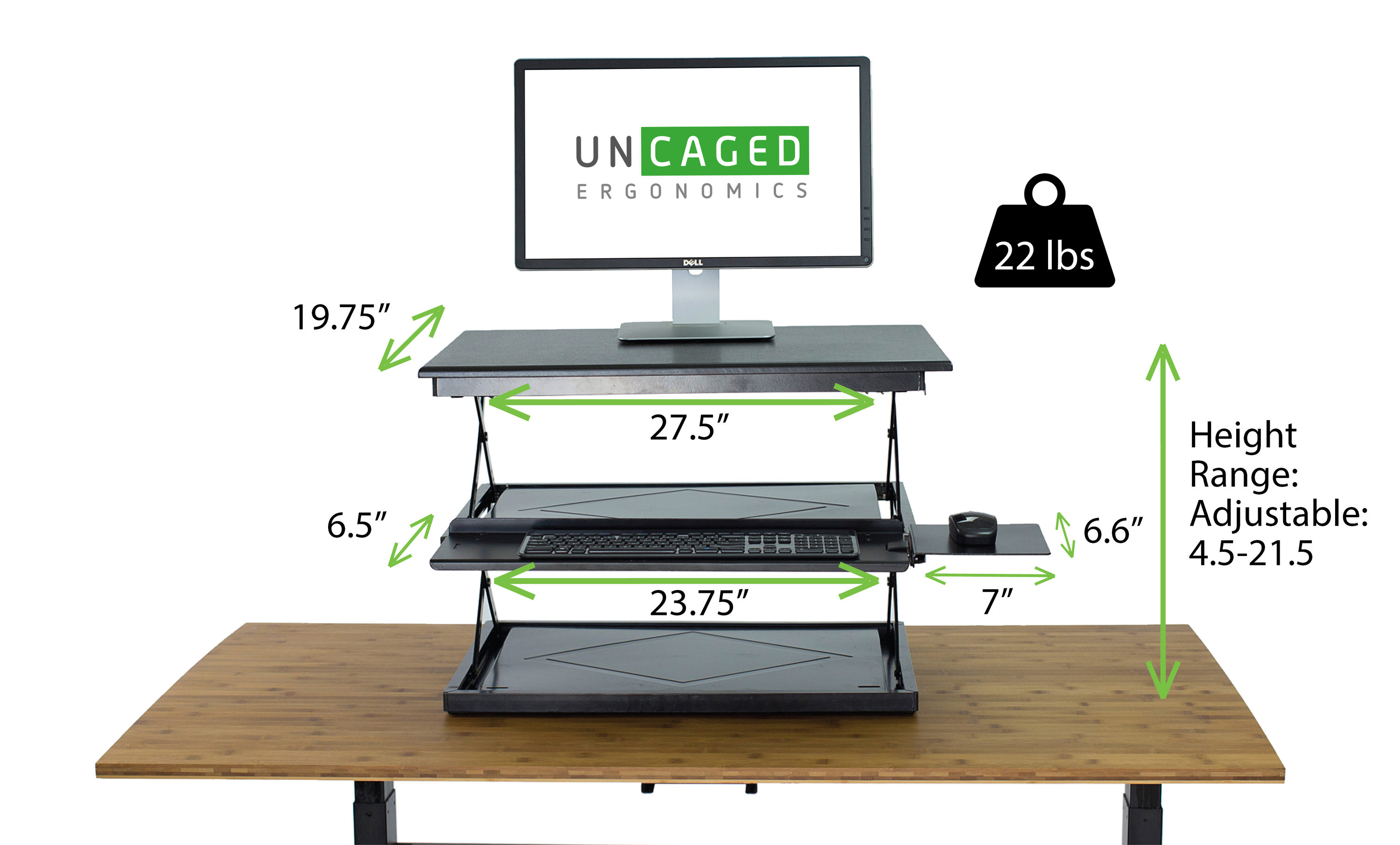 Standing Desk Converter: Adjustable up to 19.3 for Dual Monitors.  Ergonomic Black Riser Promotes Healthy Workstation