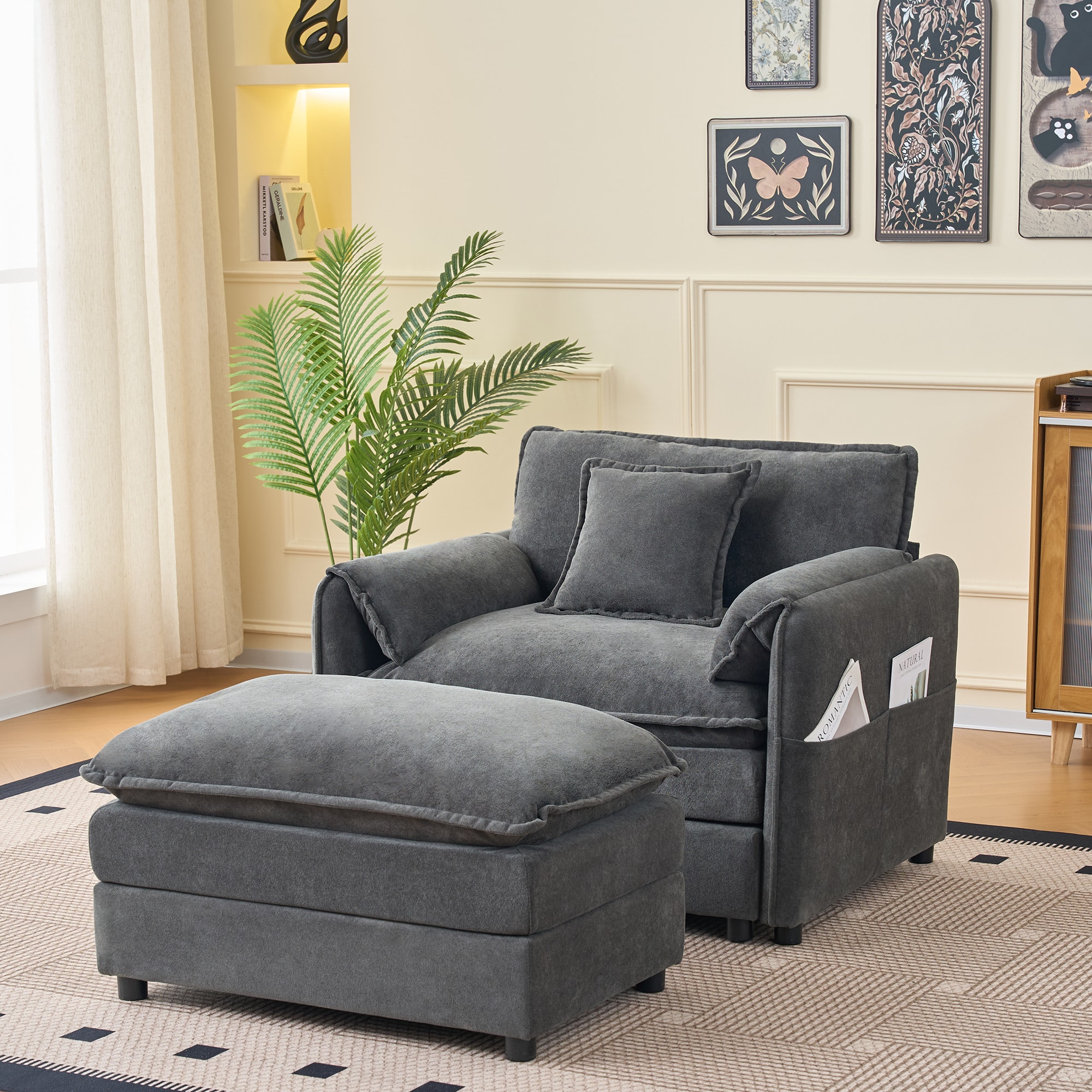 Clihome 55.48-in W Modern Gray Chenille 1-seater Sofa with Slipcover