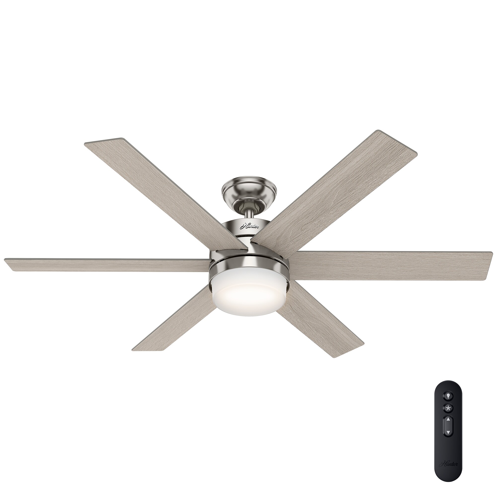 Contemporary Hunter 54" LED Ceiling Fan with Light Kit in Brushed Nickel 