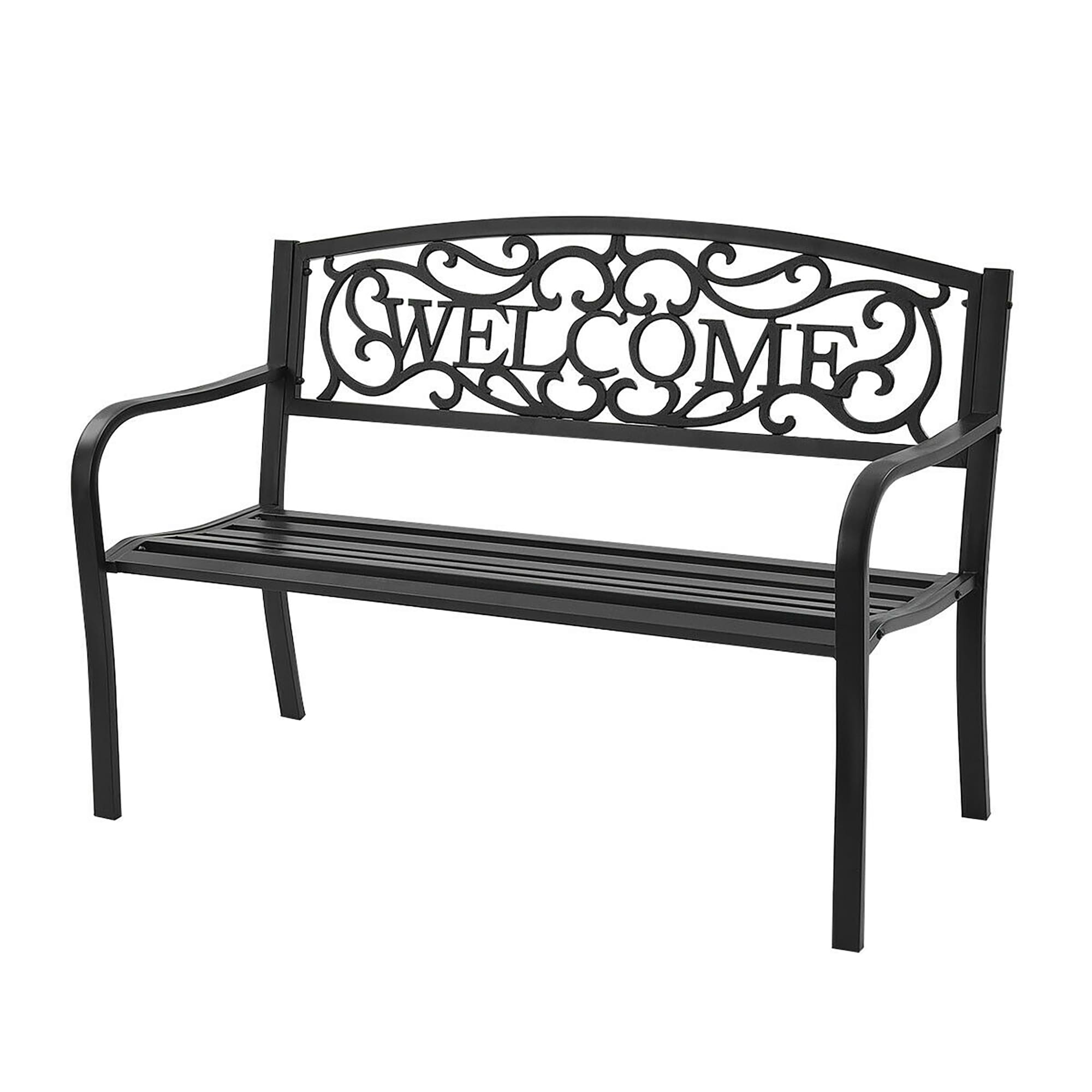 BABOOM BOM-11BK-CO Garden Patio Bench 50-in W x 34-in H Black Steel Garden Bench