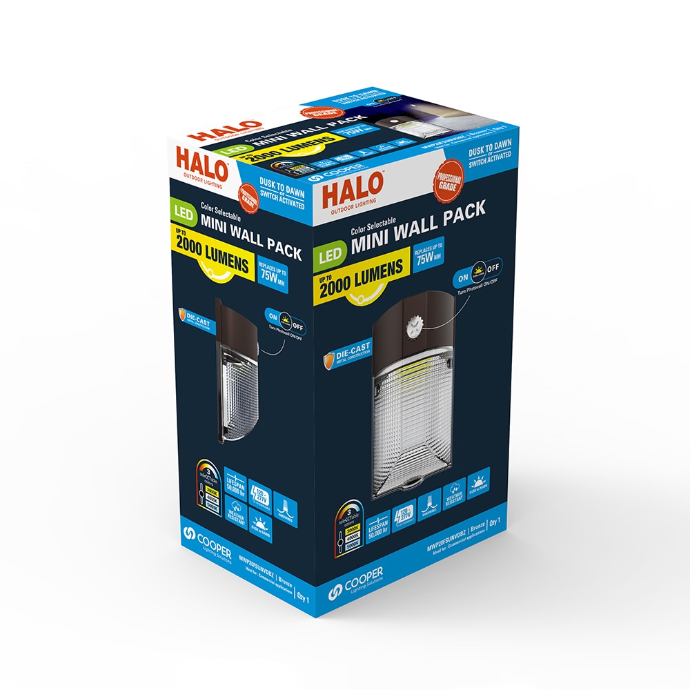 HALO 70 Watt EQ Bronze Hardwired LED Outdoor Wall Pack Light 3000 Lumen MWP20FSUNVDBZ at Lowes