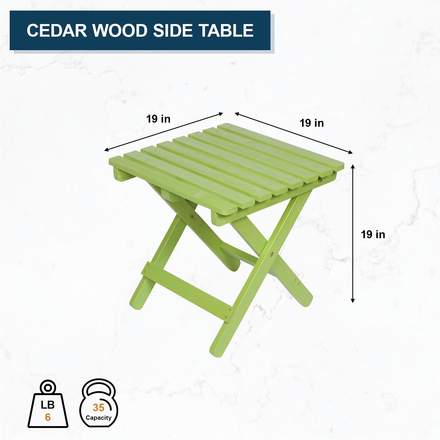 Lime Green Cedar Wood Folding Outdoor Side Table