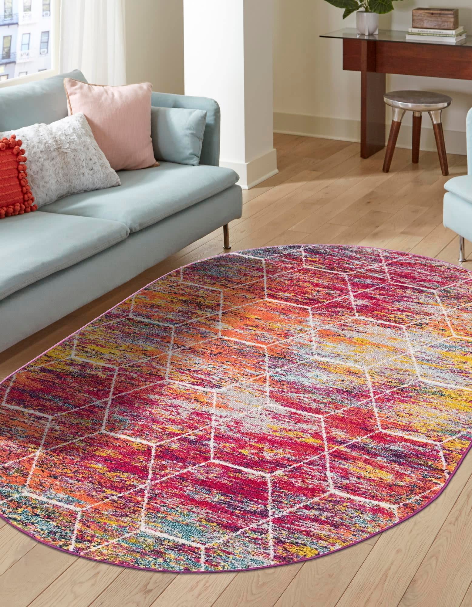 Unique Loom 3151772 Trellis Frieze 4 x 6 (ft) Loomed Polypropylene Multi Oval Indoor Trellis Area rug