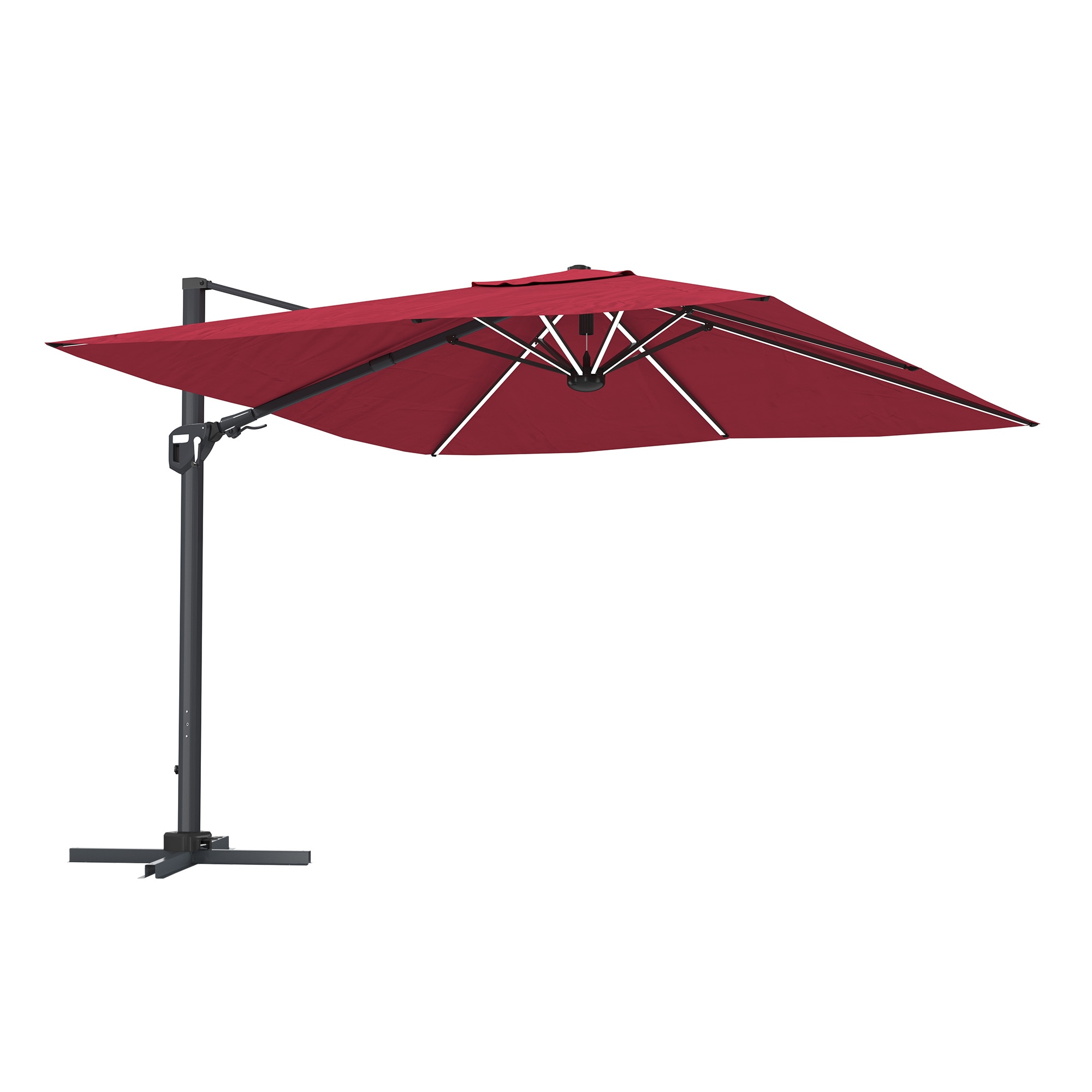 11-ft Aluminum Square Red Crank Cantilever Patio Umbrella with Lights | - Clihome CWCH-OP70376NY