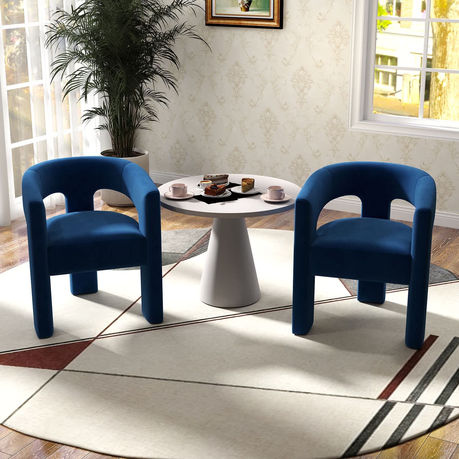 SEYNAR XY709-NAVY-S2 Modern Glam Velvet Upholstered Dining Chair Open Back Accent Chair Set of 2