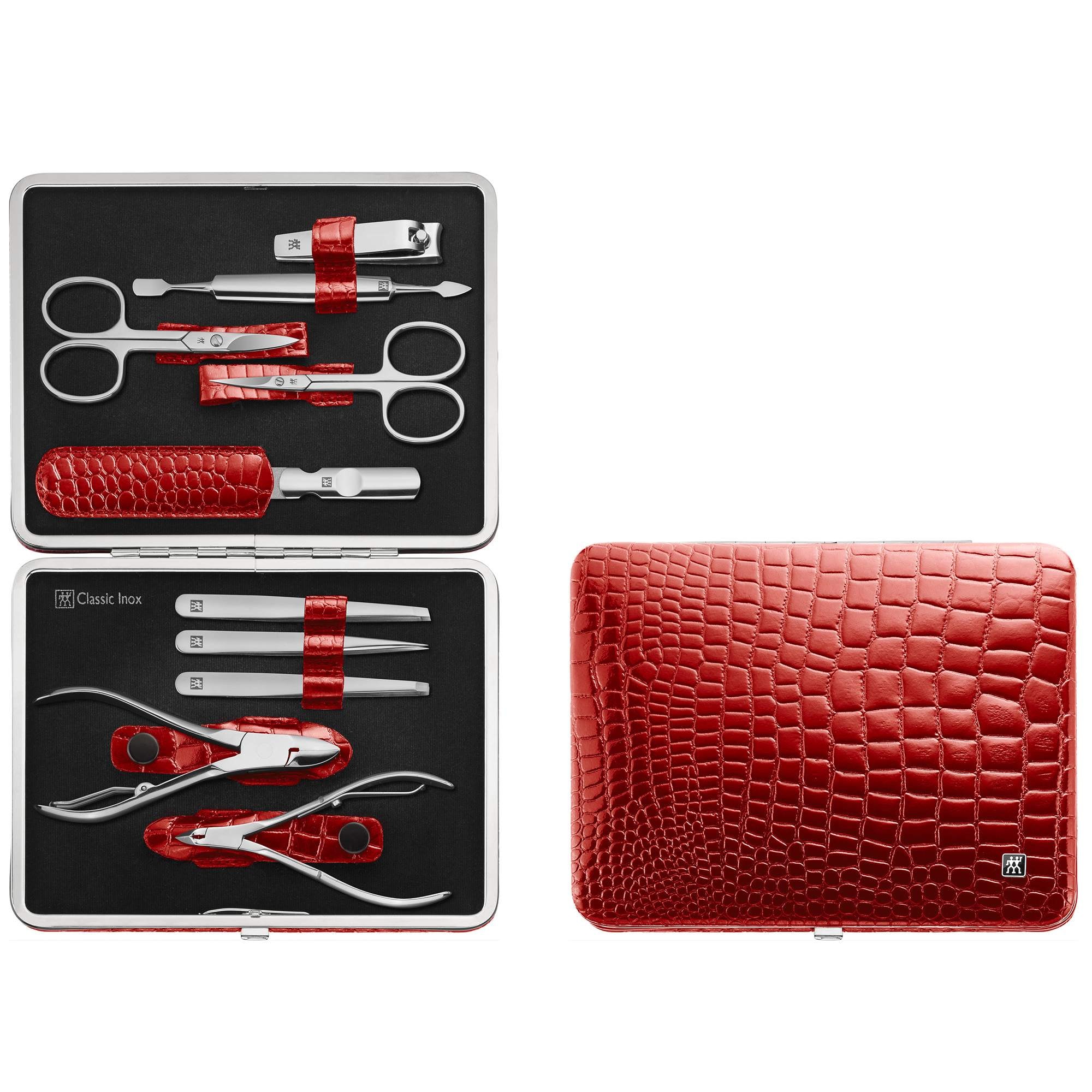 Zwilling 97654-003-0  Manicure Set Pedicure Kit Nail Care Complete Set Cowhide Croco Edition 10Piece Red