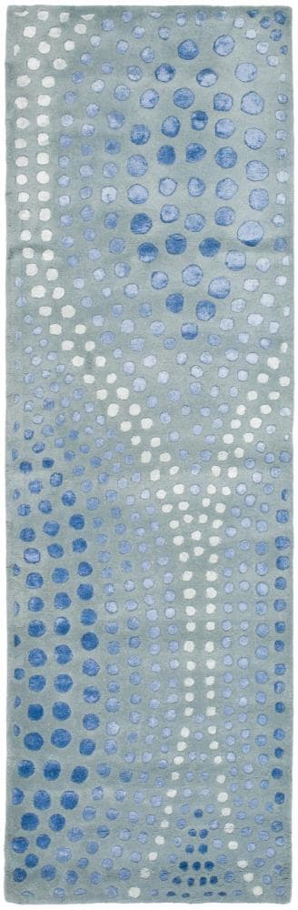 Safavieh SOH654B-28 Soho Iota 3 x 8 (ft) Tufted Wool Light Blue Rectangular Indoor Abstract Runner rug