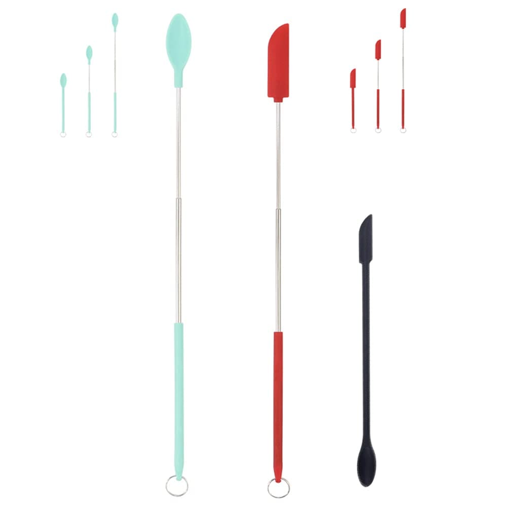 Aoibox  Stretchable Mini Silicone Spatula 3 Piece Set Adjustable Handle for Jar Scraping Kitchen and Beauty Use