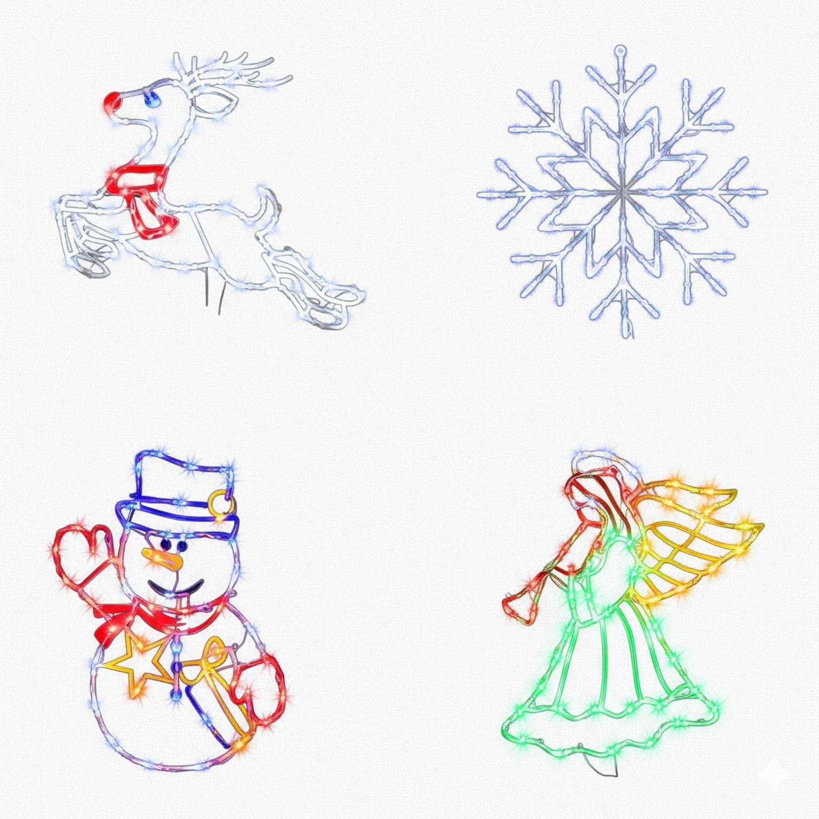 Etokfoks  16 Inch Christmas Window Silhouette Lights 4 Pack with Angel Reindeer Snowflake Snowman for Holiday Wall Door Decoration