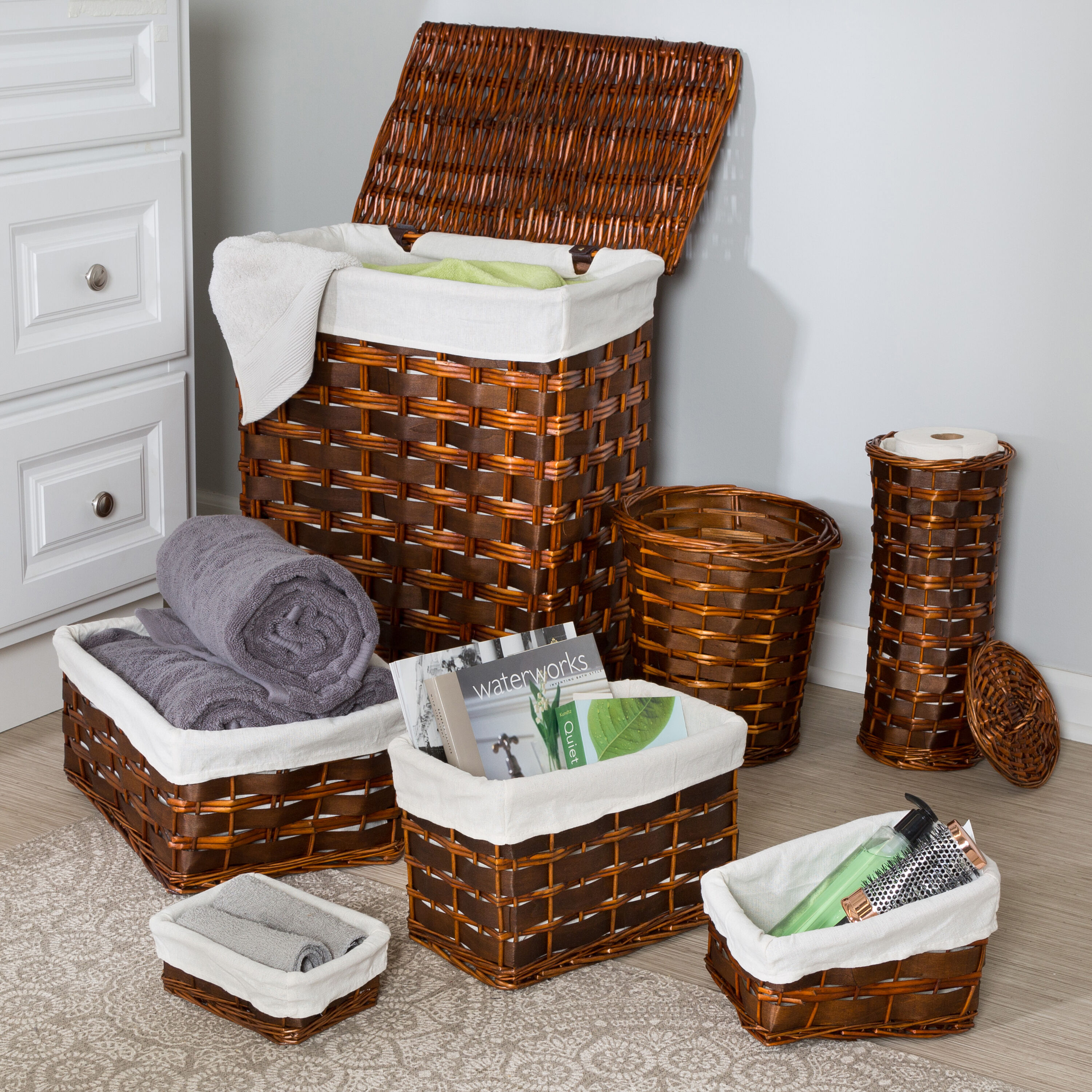 2 3 4 Tier Maize Basket Bathroom White Storage Unit Wicker Drawer