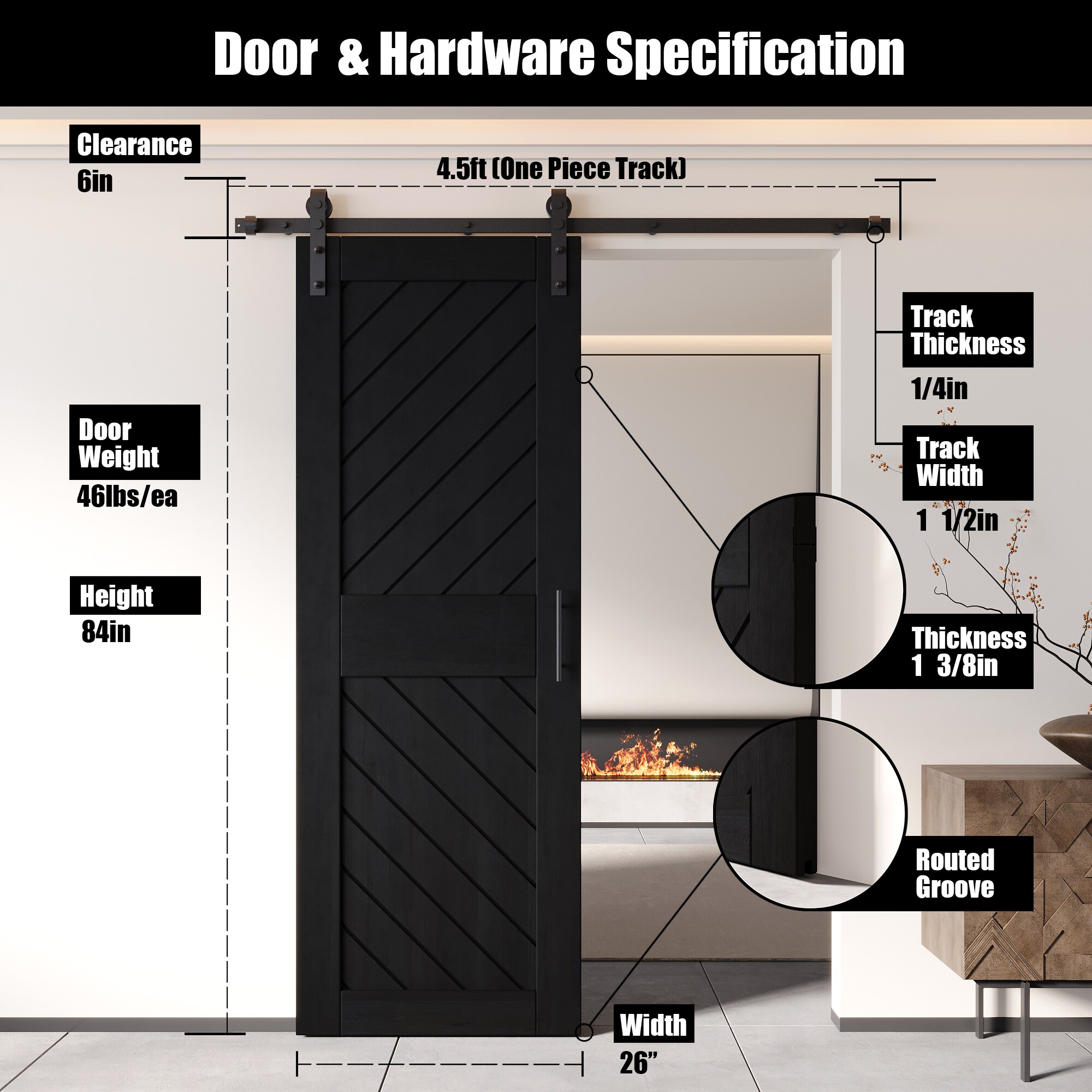 HOMACER YT1H054C-XT3-2684-BK Barn-Doors - View #2