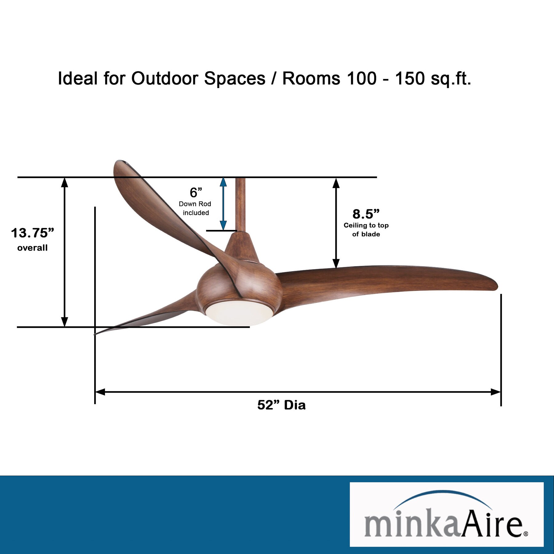 Minka Aire Light Wave 52-in LED Indoor Distressed Koa Ceiling Fan with Light  and Remote Control in the Ceiling Fans department at