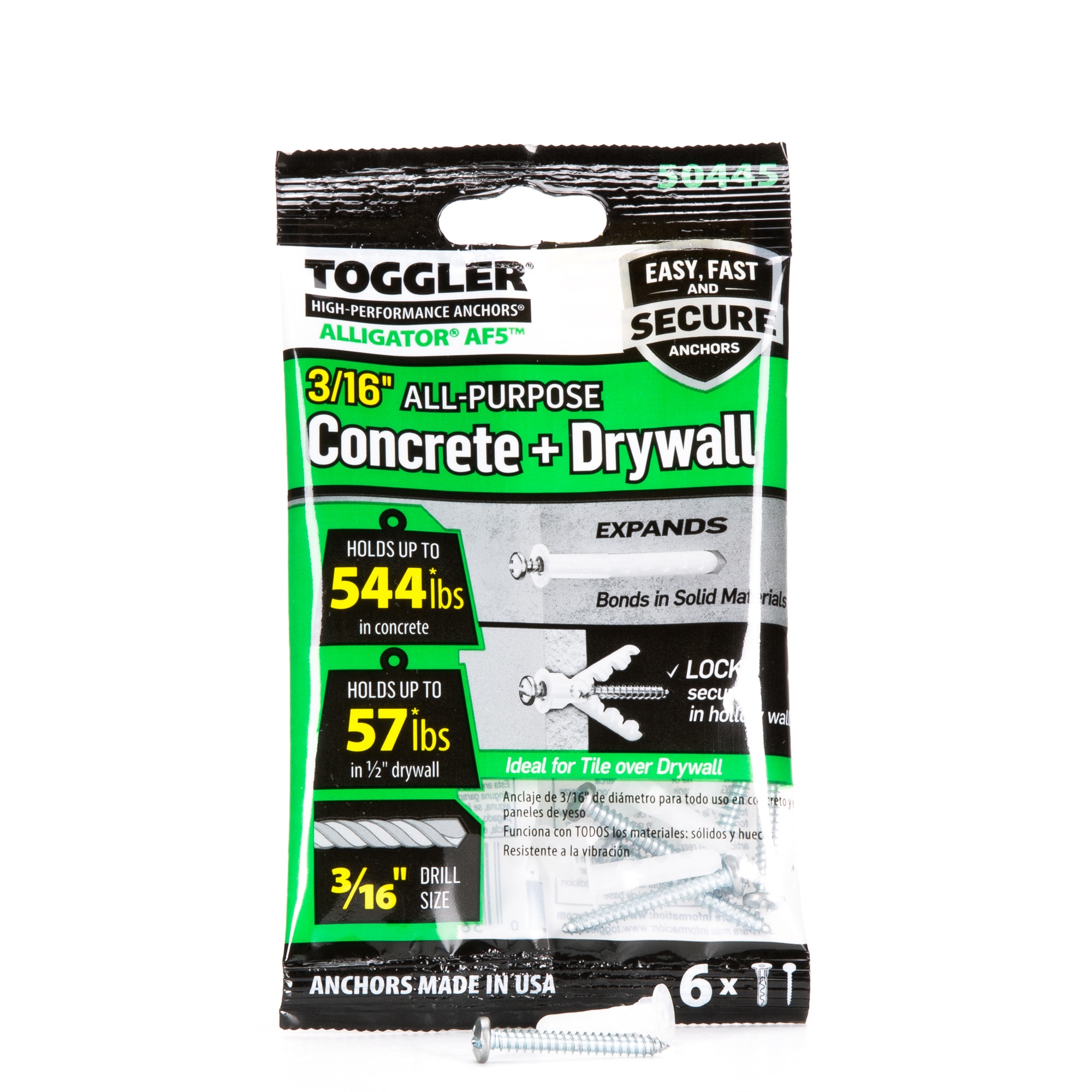 Toggler 12-Pack Wall Anchors AF8 Alligator 5/16 Concrete + Drywall #50490  (C58)