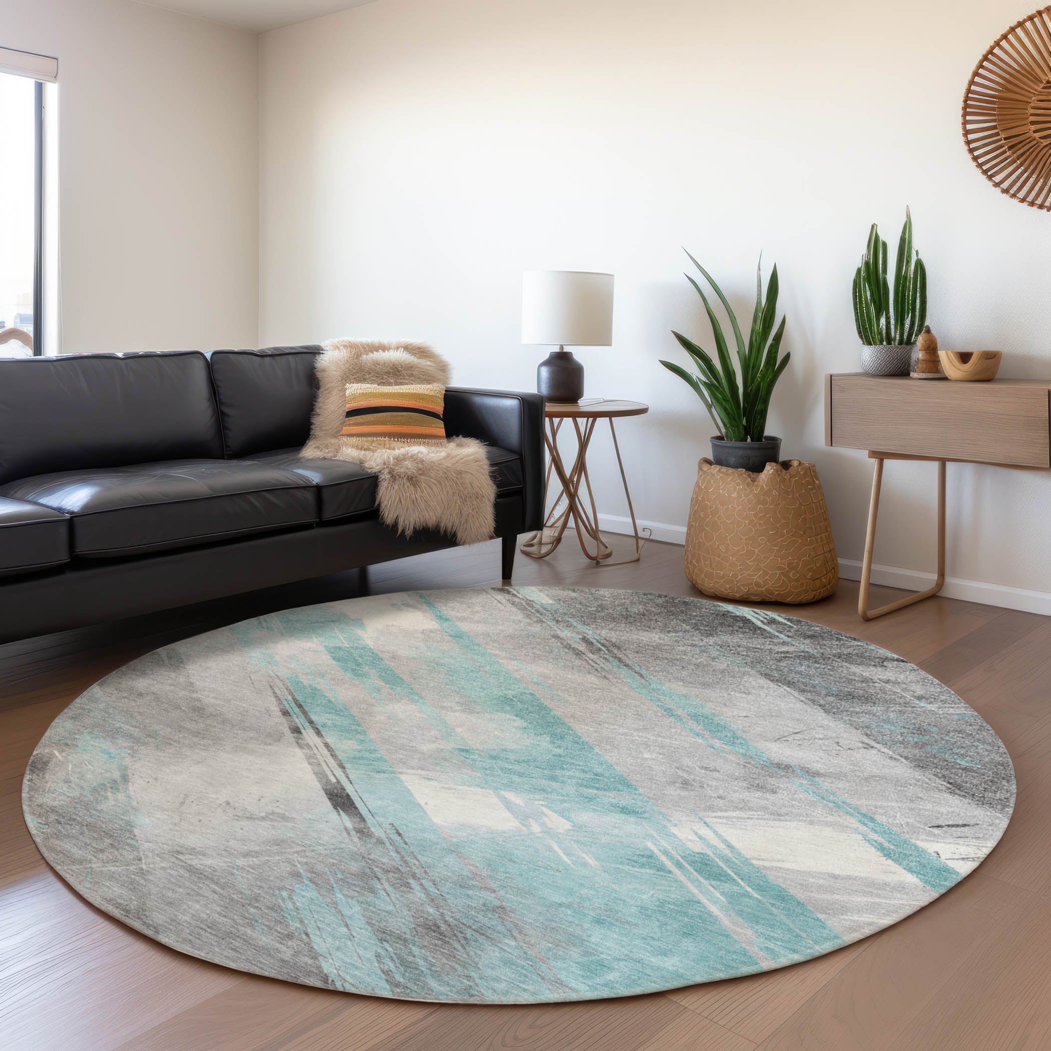 Addison Rugs ACN1540TE8RO Chantille ACN1540TE 8 x 8 (ft) Polyester Teal Round Indoor/Outdoor Geometric Machine washable Area rug