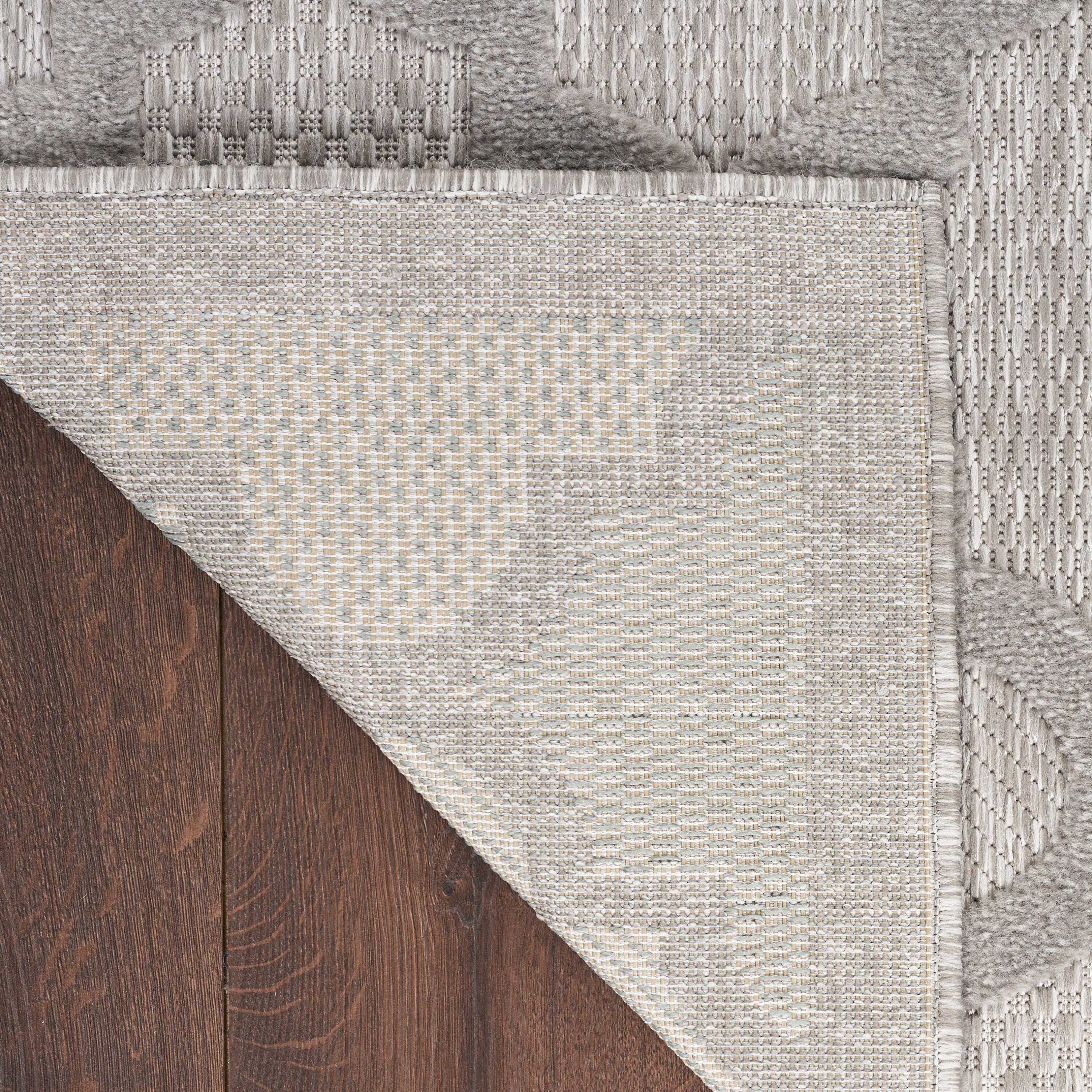 Silver Grey Trellis Flat Woven Reversible Synthetic Rug 2' x 4'