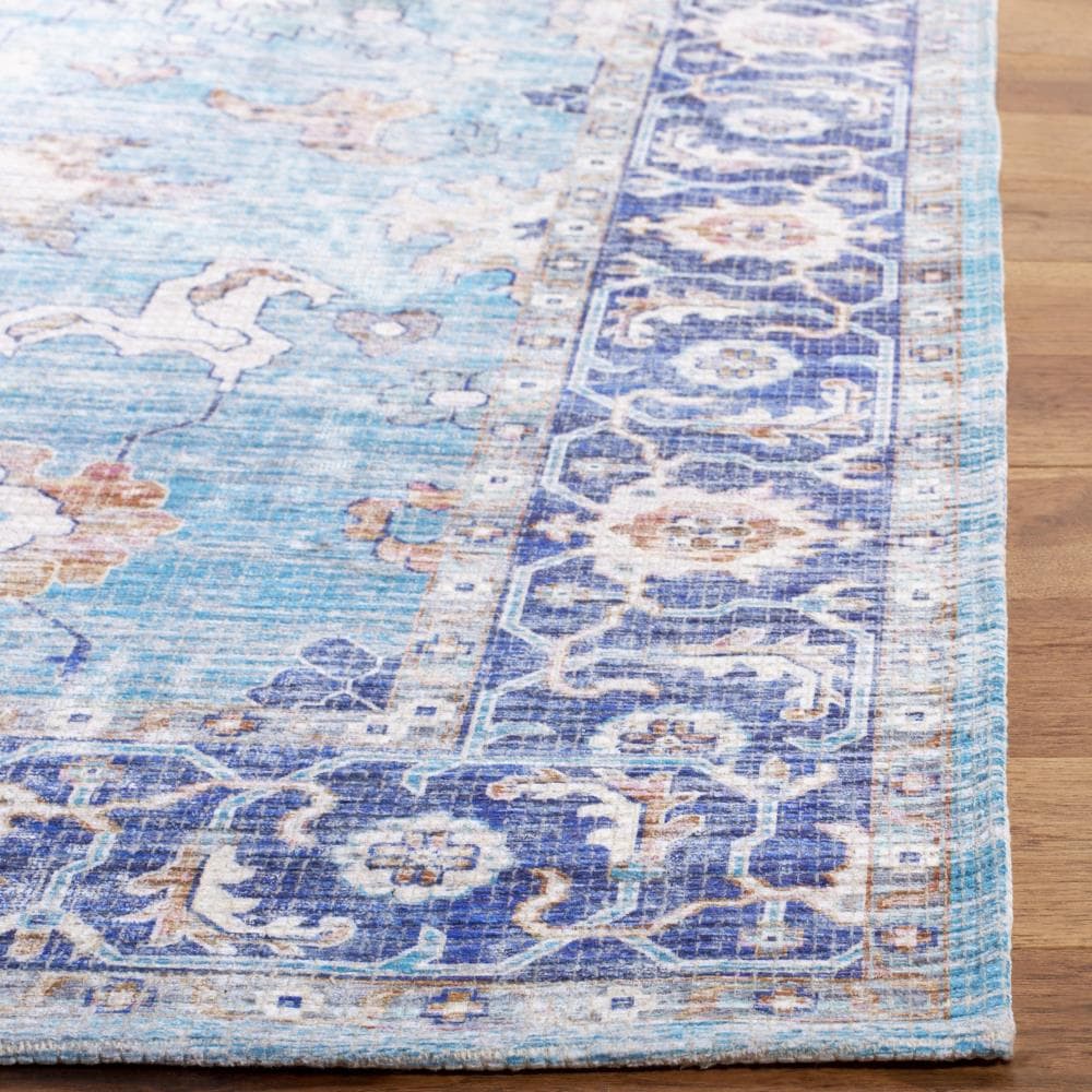 Aqua/Navy Flat Woven Cotton Chenille 5' x 8' Area Rug