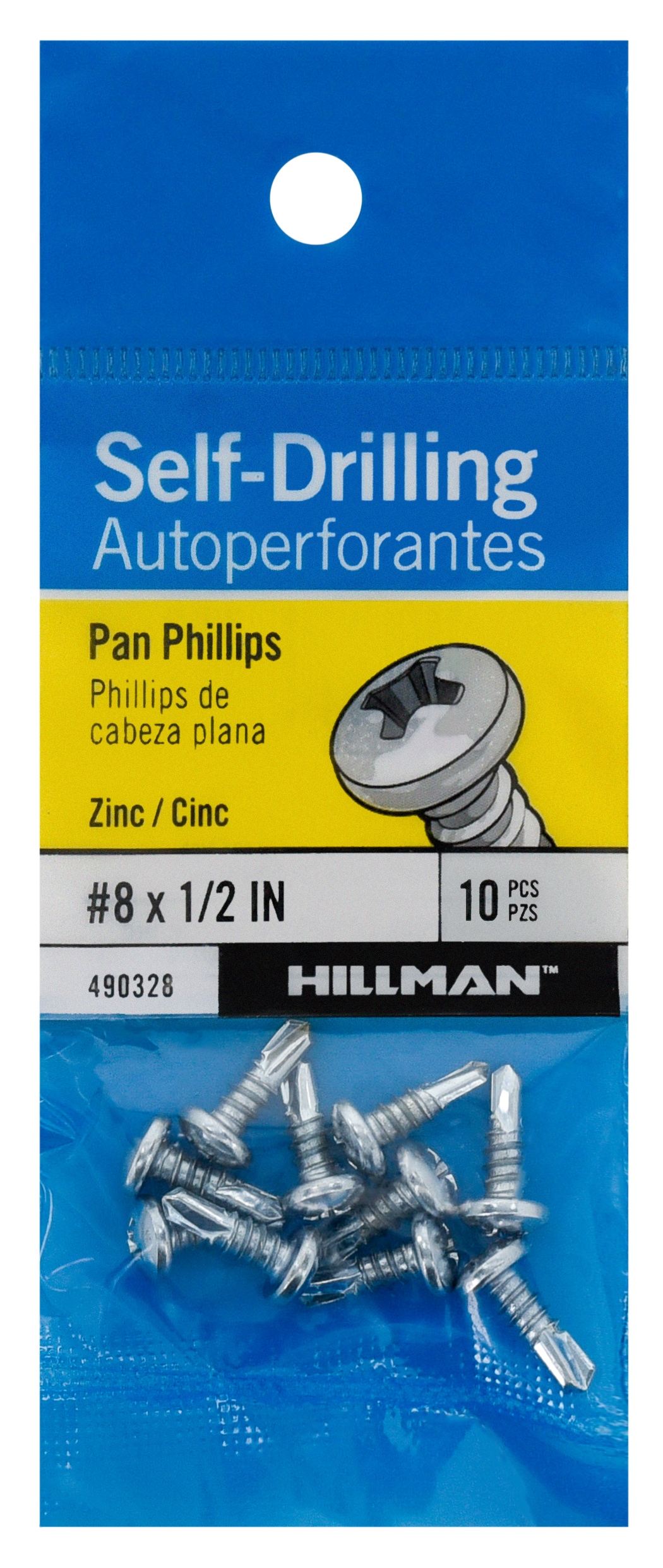 Hillman 490328 #8 x 1/2-in Phillips -Drive Self-drilling Sheet Metal Screws 10 -Count