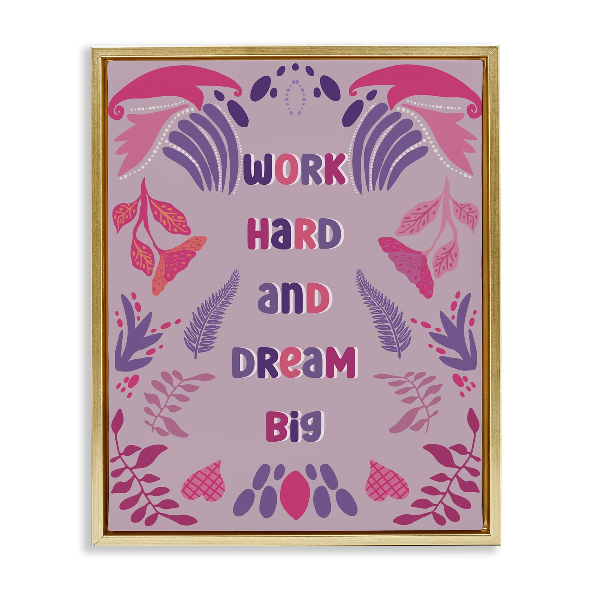 Stupell Industries BS-421-FFG-16X20 Work Hard Dream Big Gold Framed Floater Canvas Wall Art By Julia Fox 17 x 21