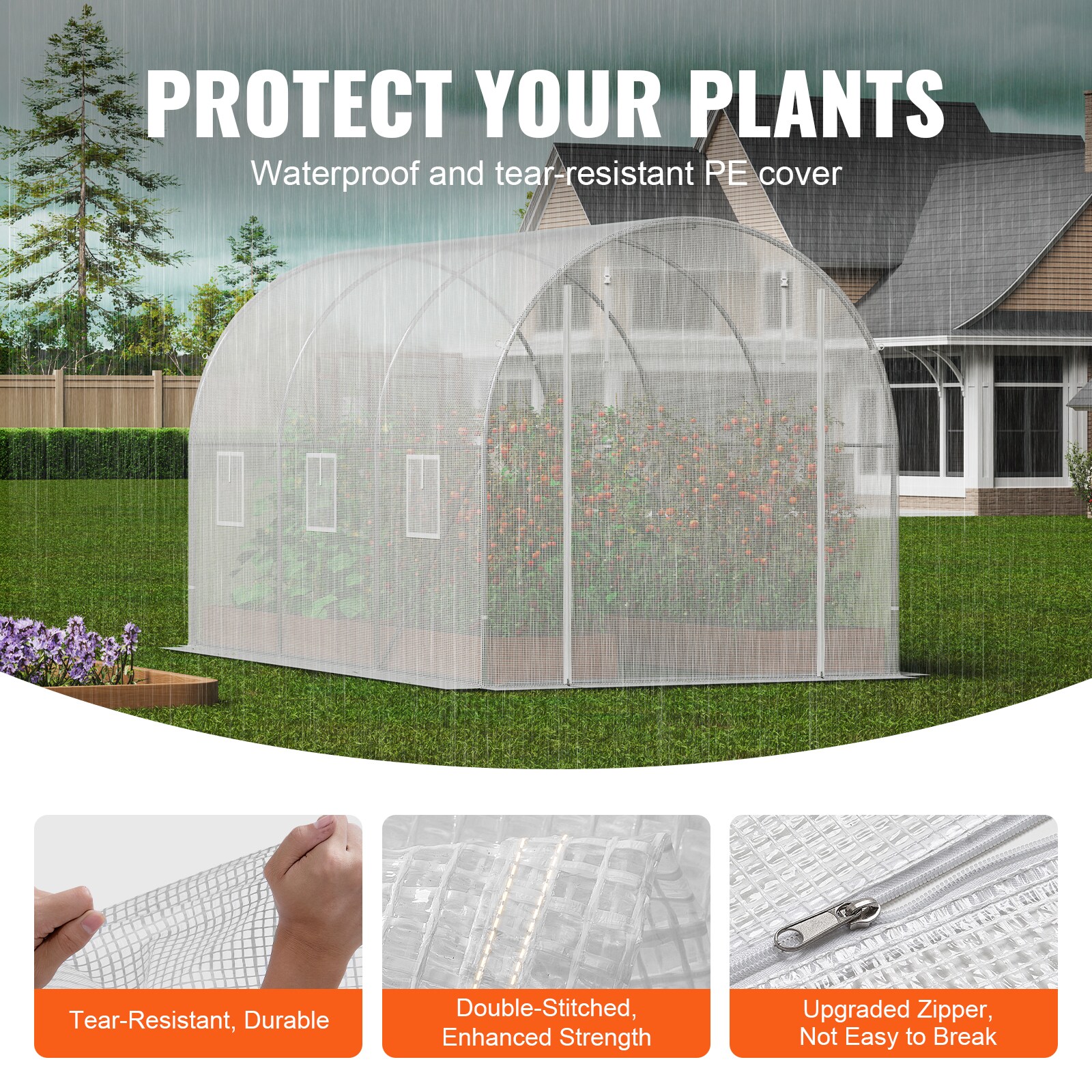 Anysun Walk in Tunnel Greenhouse White Heavy Duty Galvanized Frame 140g ...