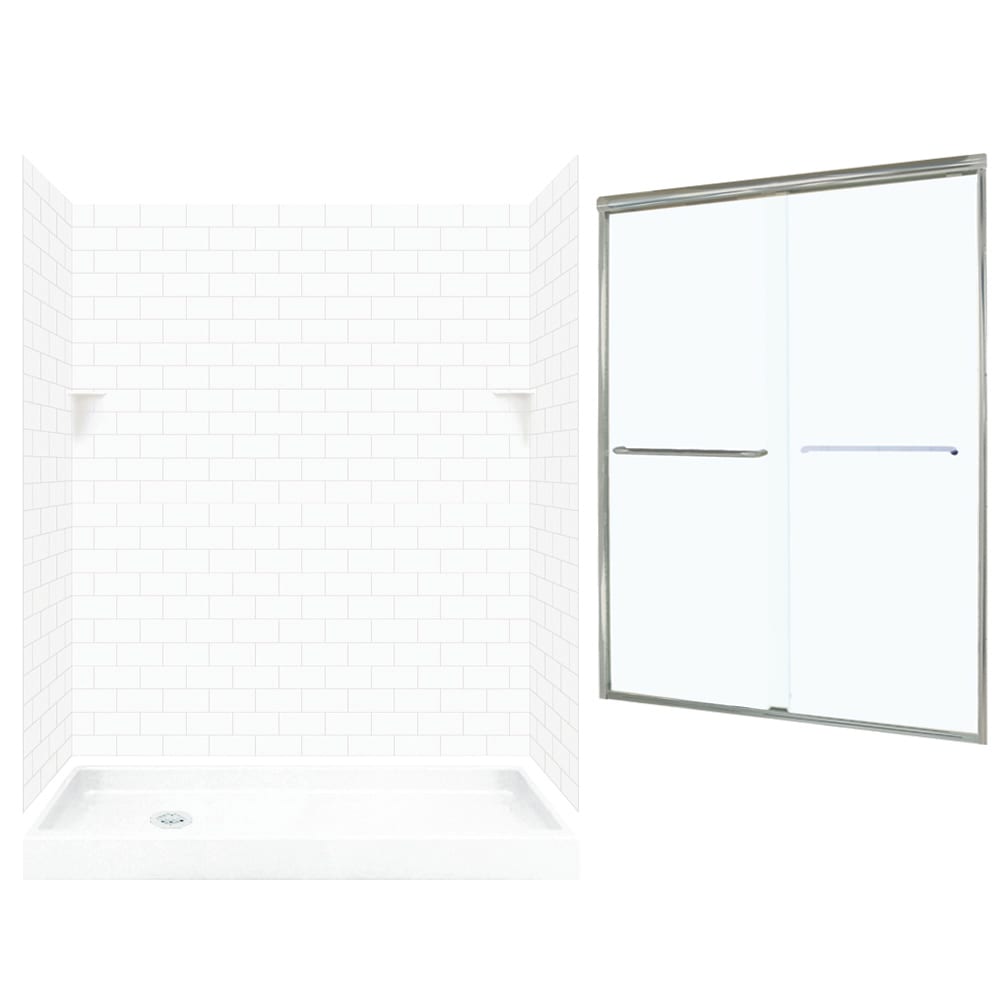 SWAN 5-Piece 32-in W x 60-in L x 72-in H White Rectangular Alcove Shower Kit (Left-hand Drain) with Base, Wall, Door and Drain Included -  STP326L010-M58570NC