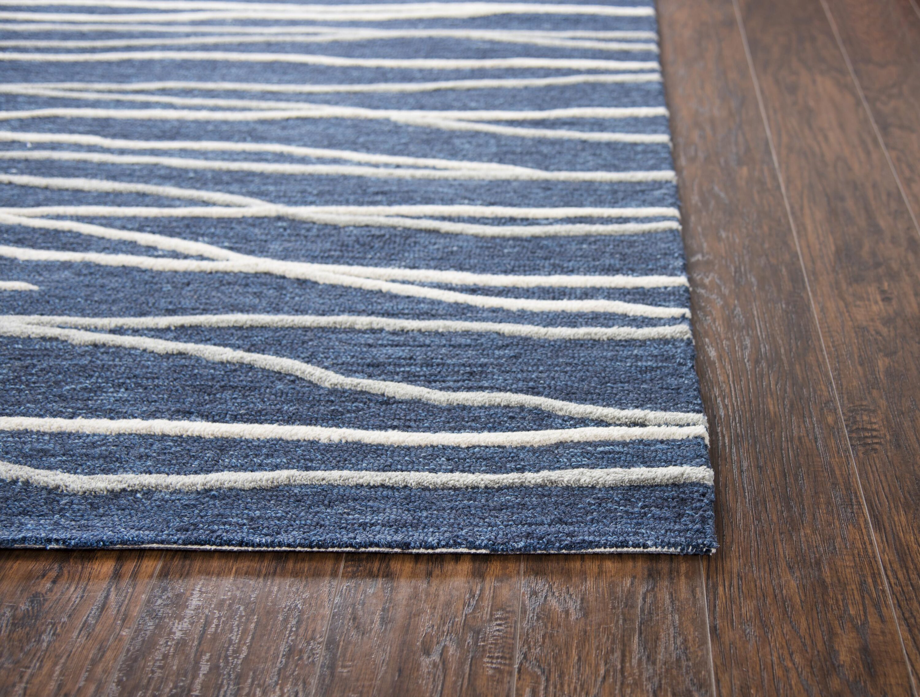 Navy Abstract Lines Hand-Tufted Wool Area Rug - 8' x 10'