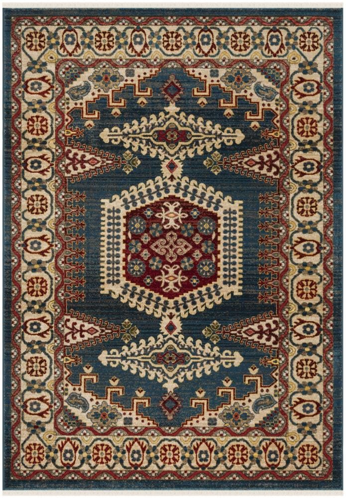 Safavieh KSN308N-5 Kashan Gayla 5 x 7 (ft) Loomed Polypropylene Navy Blue/Ivory Rectangular Indoor Floral/Botanical Oriental Area rug