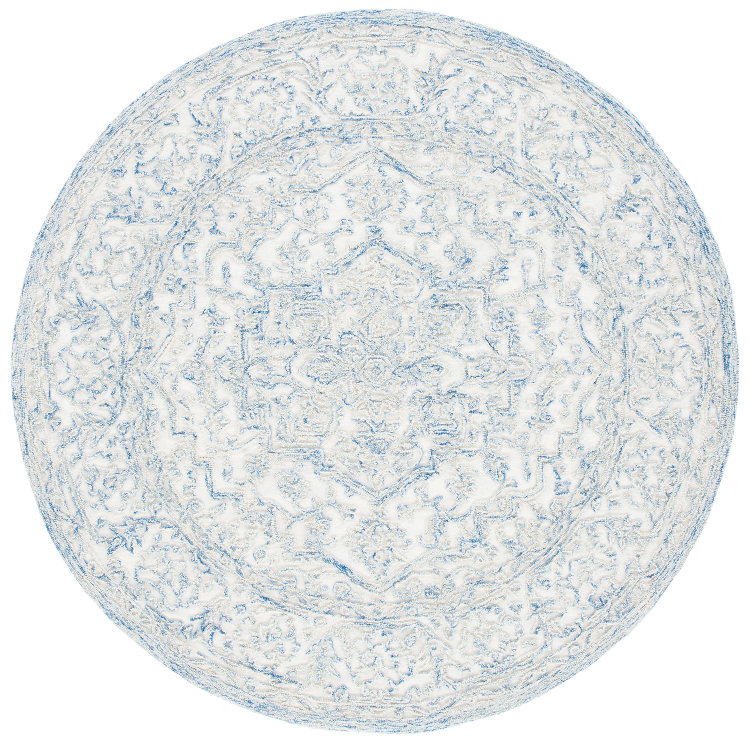 Safavieh TRC302M-6R Trace Kreszenz 6 x 6 (ft) Tufted Wool Ivory/Blue Round Indoor Floral/Botanical Oriental Area rug