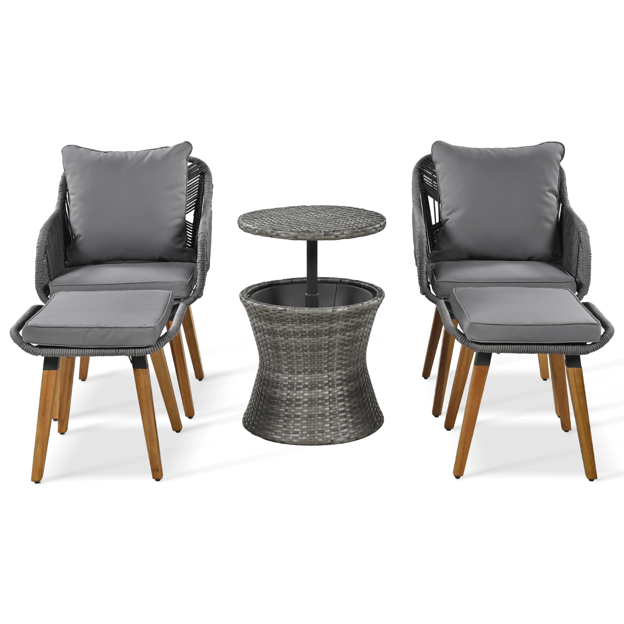 AHIOU HOME ZAAHG-995AAGSF Cyrus 5 -Piece Wicker Patio Conversation Set with Gray Cushions