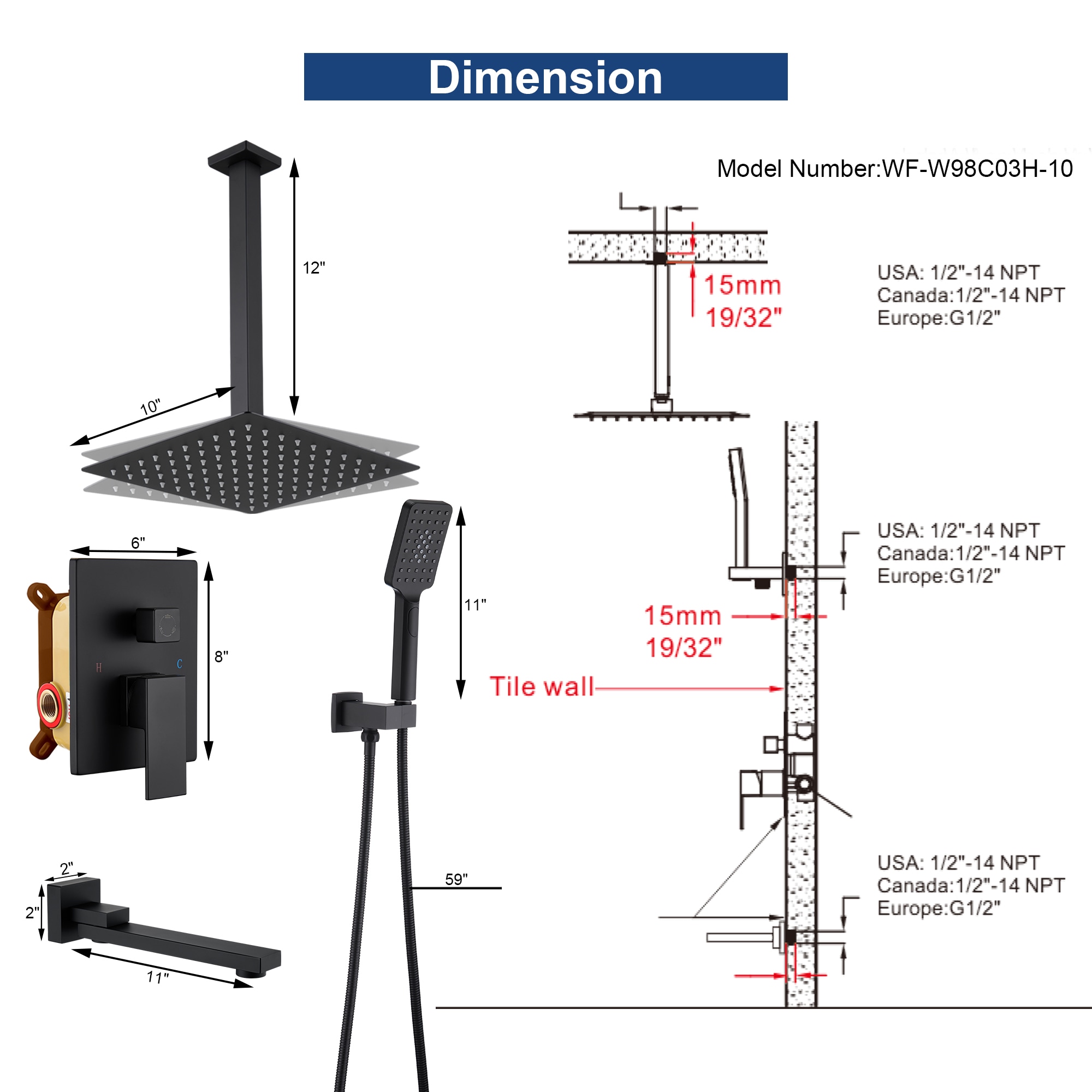 GZMR GZ-MS0910ORB Showerhead-Bar-Panels - View #11