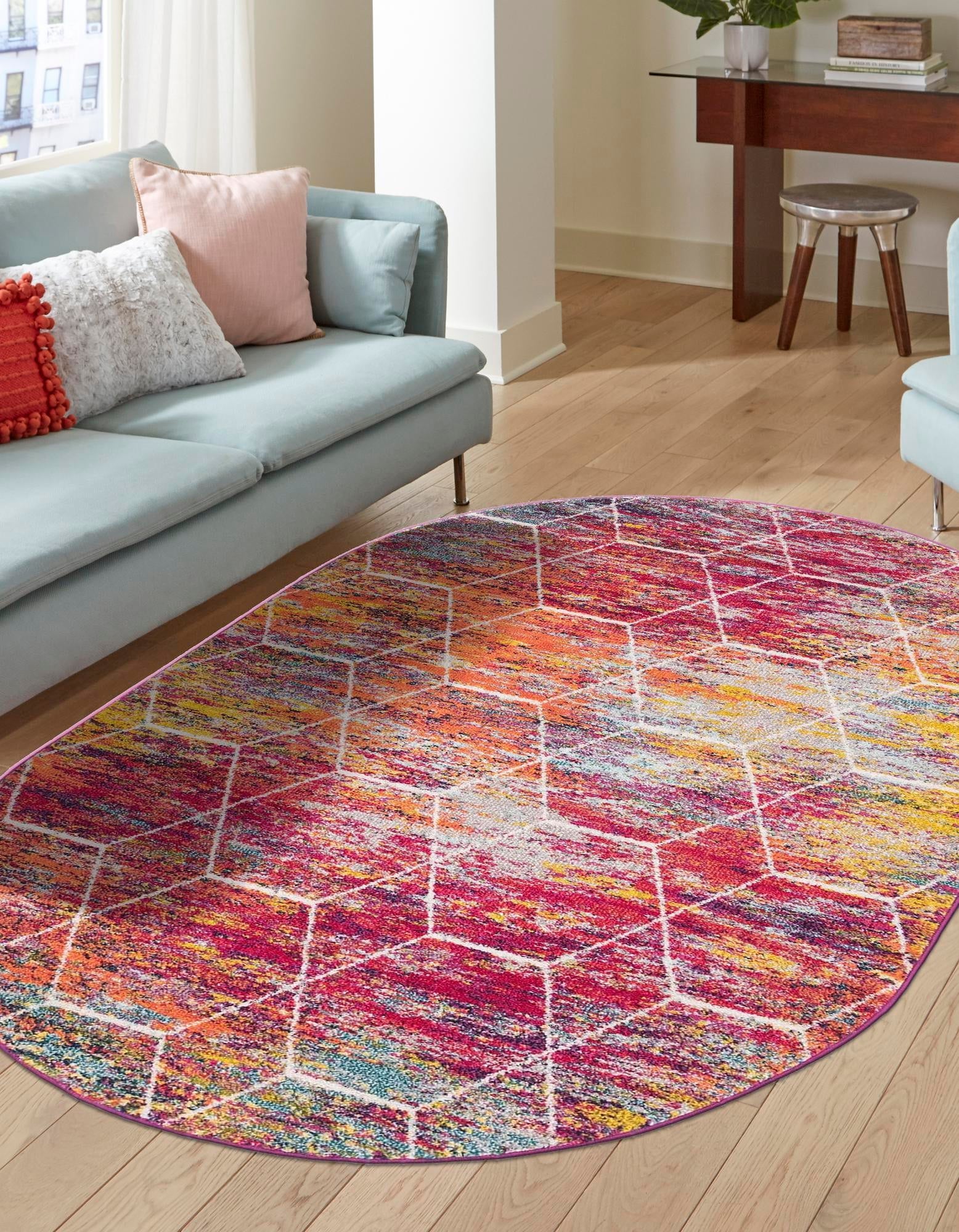 Unique Loom 3185132 Trellis Frieze 2 x 3 (ft) Loomed Polypropylene Multi Oval Indoor Trellis Area rug