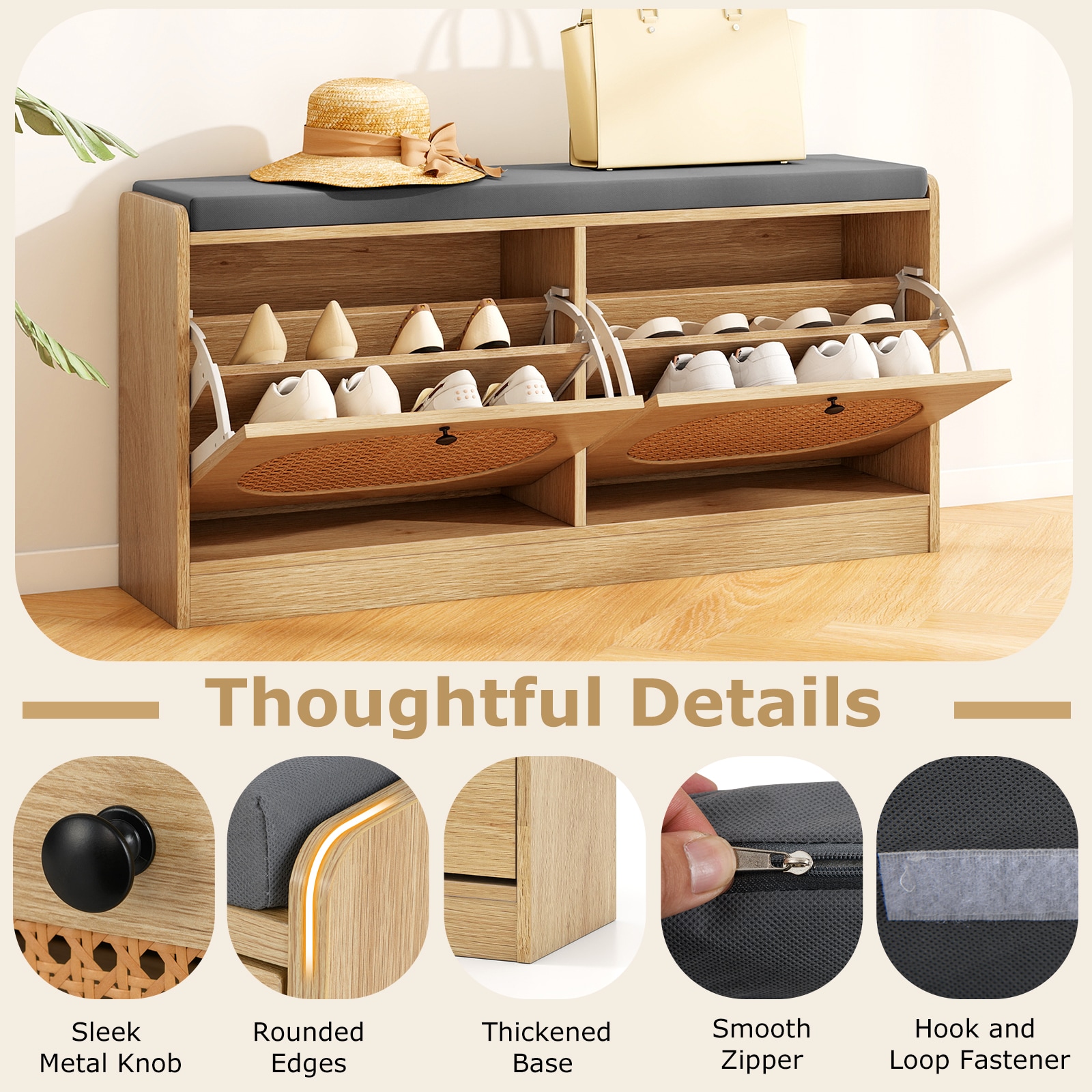 Slickblue Shoe Storage Bench with Two Flip-Down Doors with Cushion ...