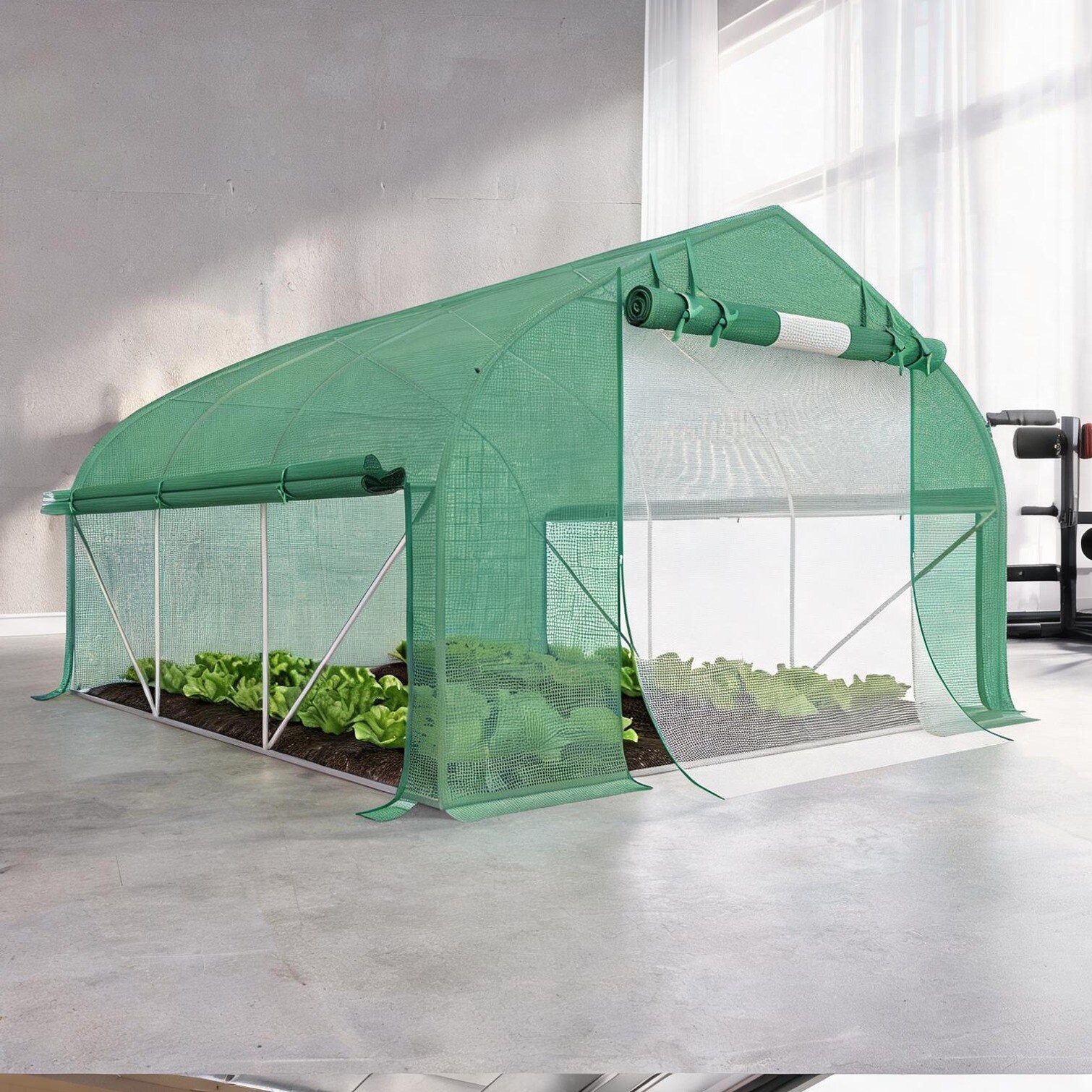 sunjurt Walk-In Tunnel Greenhouse with Mesh Windows and Zippered Door for Extended Season Planting