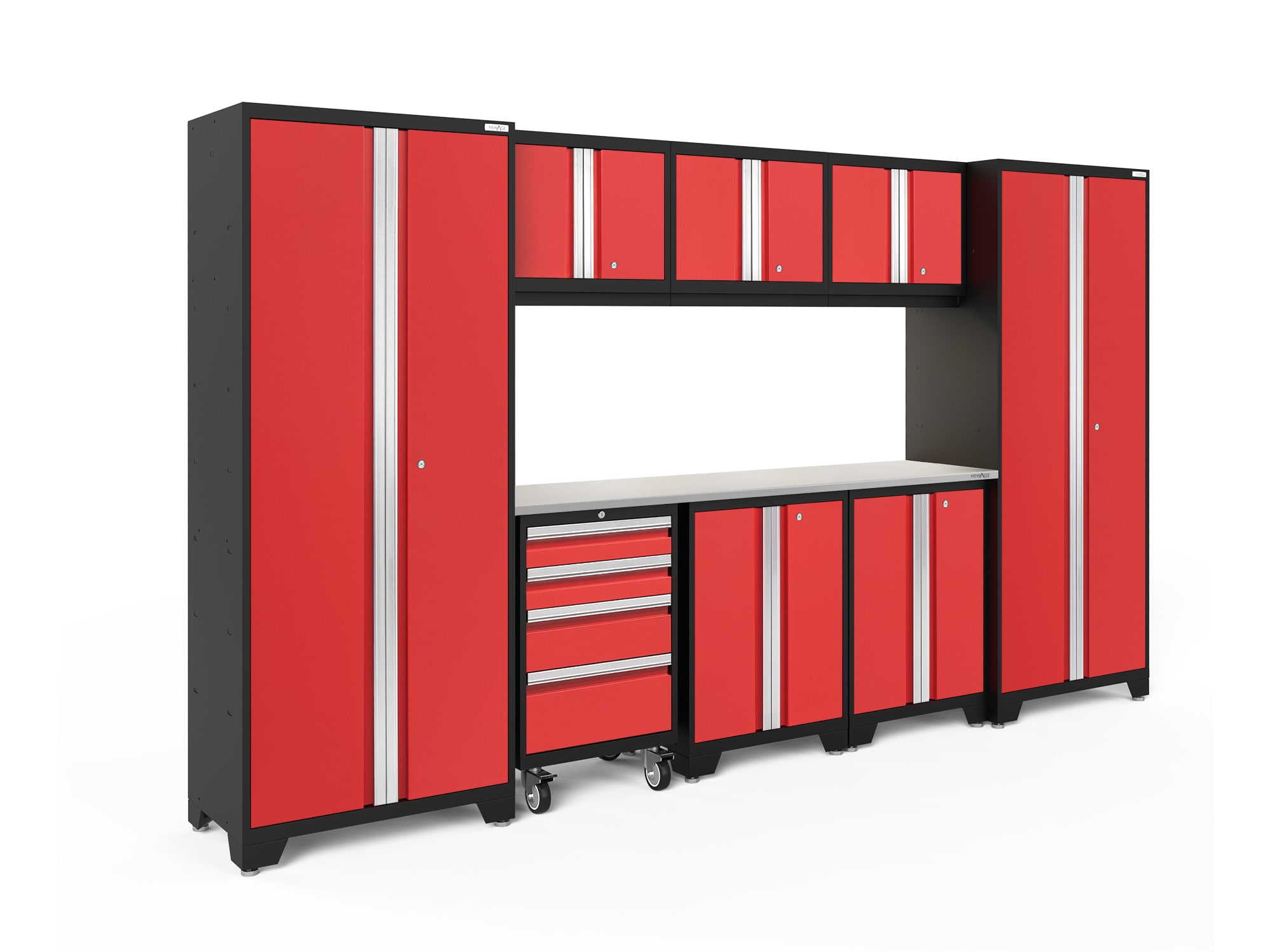 NewAge Products 50631 132.0-in W x 76.75-in H x 18.0-in D 8 -Cabinets Steel Deep Red Garage Storage System