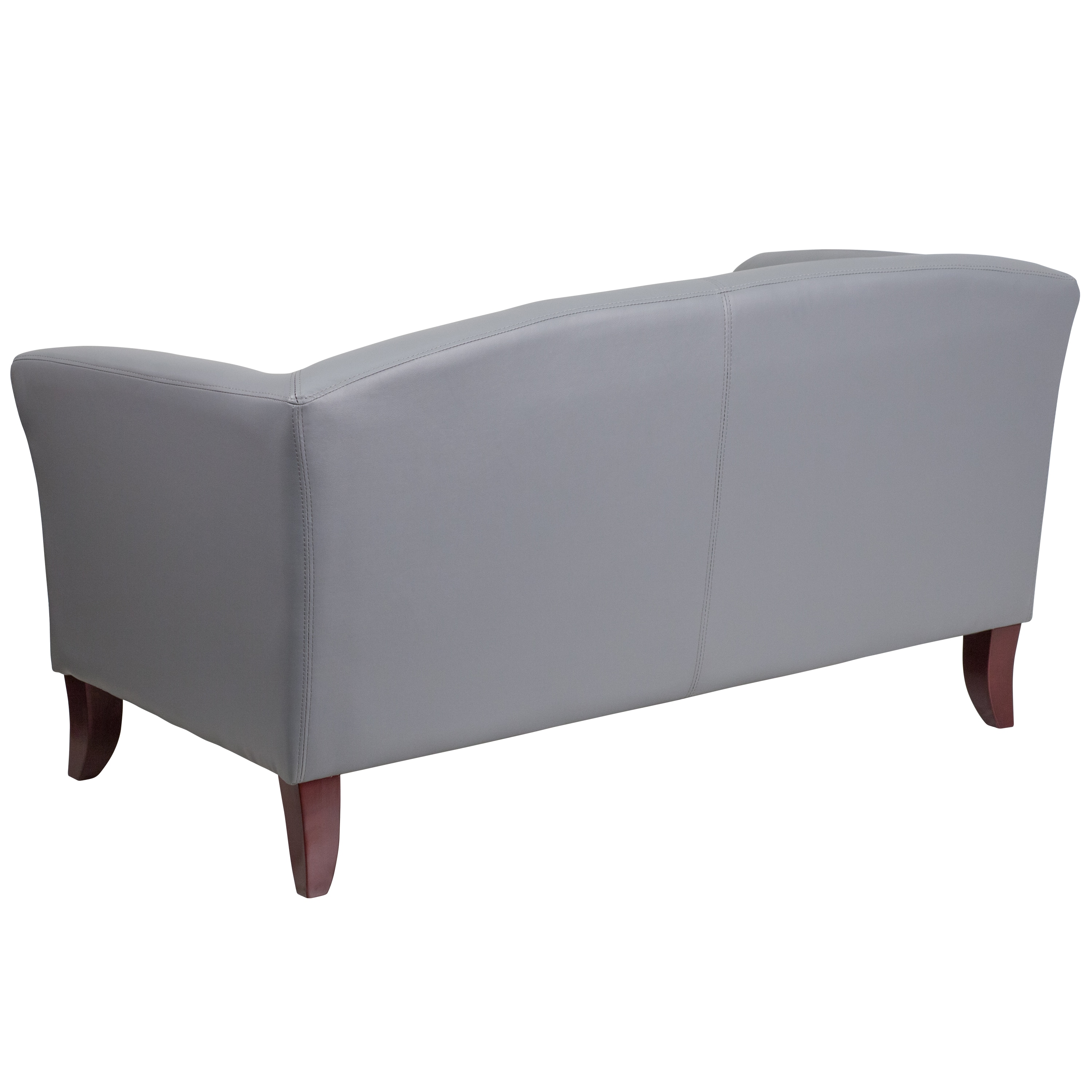 Modern Gray Faux Leather Loveseat with Cherry Wood Feet