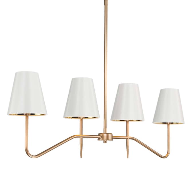 Lnc Ellan 4 Light Matte Gold And White, Linear Chandelier With Fabric Shades