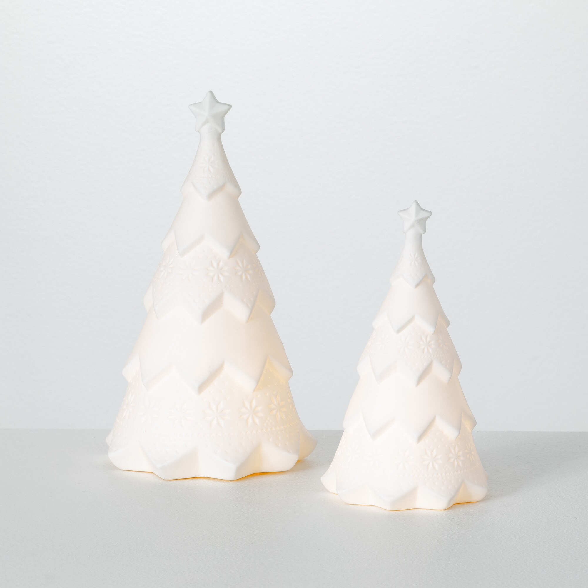 Lighted White Ceramic Dolomite Christmas Tree - Optional Music Setting  Battery Operated