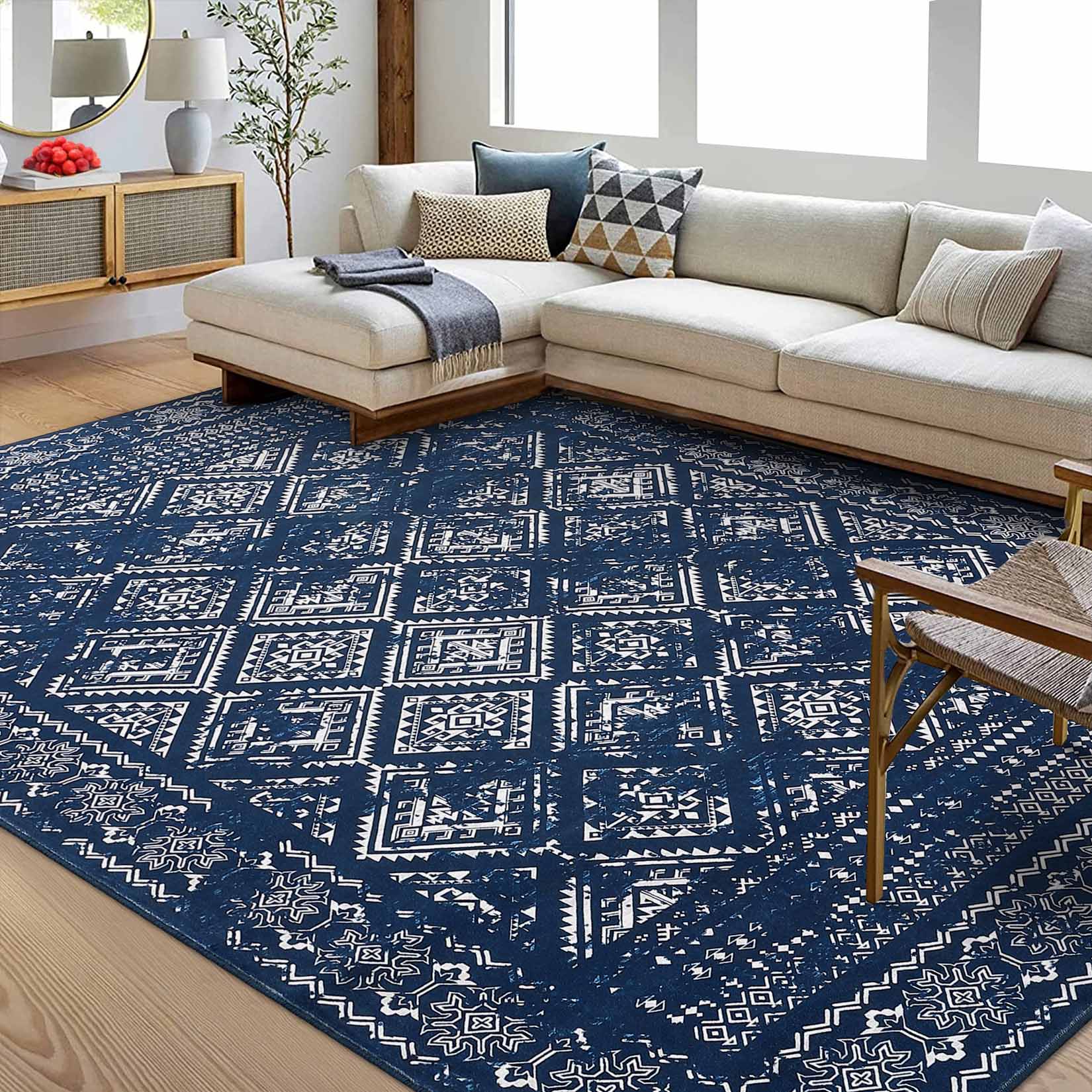 Garvee YXY-LO-PHO-14JI7OOP 8 x 10 (ft) Loomed Polyester Navy Rectangular Indoor Geometric Moroccan Machine washable Area rug