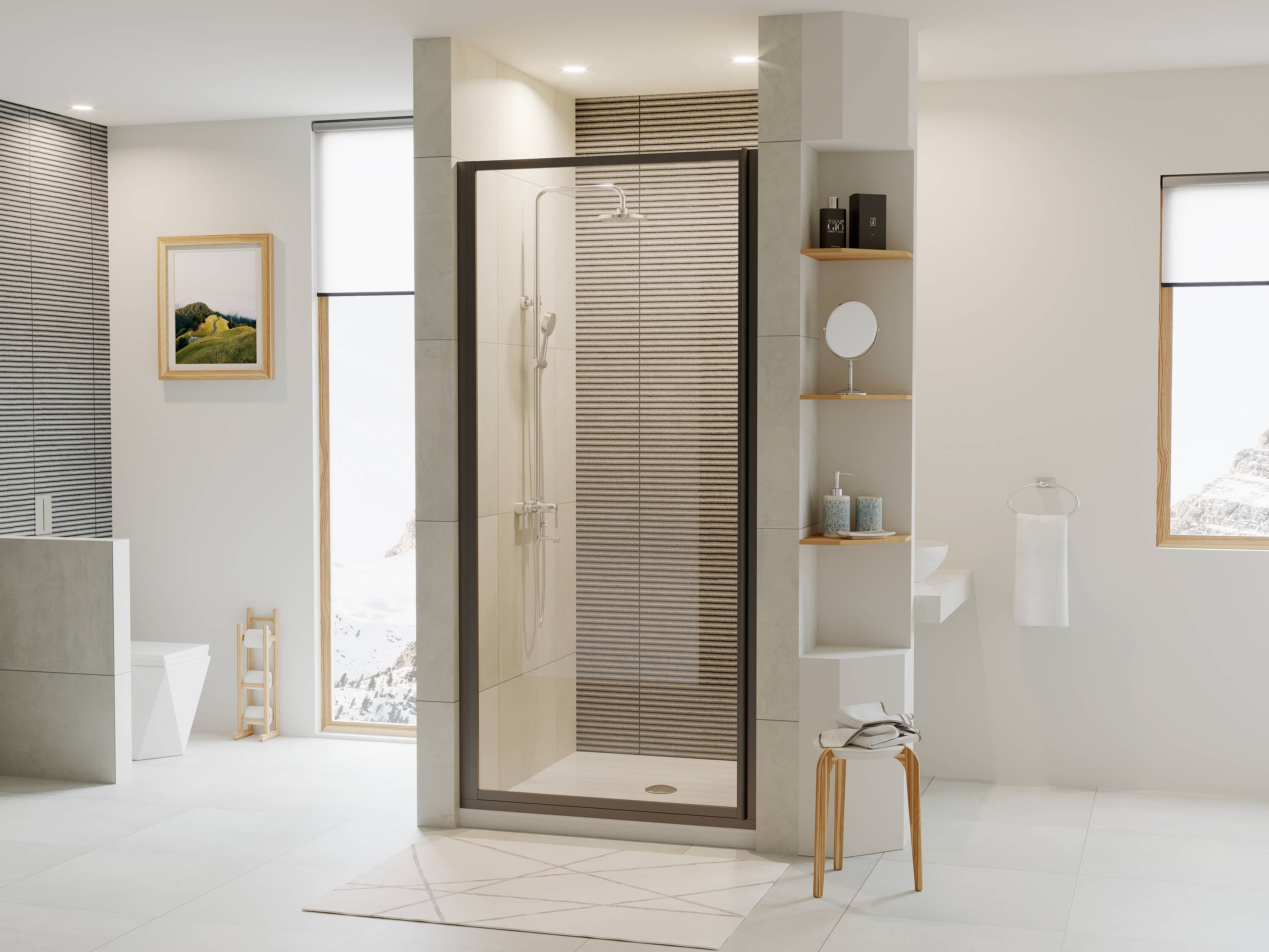 Coastal Shower Doors L33.66O-C Legend Matte Black 32-3/4-in to 33-1/4-in W x 64-in H Framed Hinged Shower door 1/8-in Thick Clear Glass