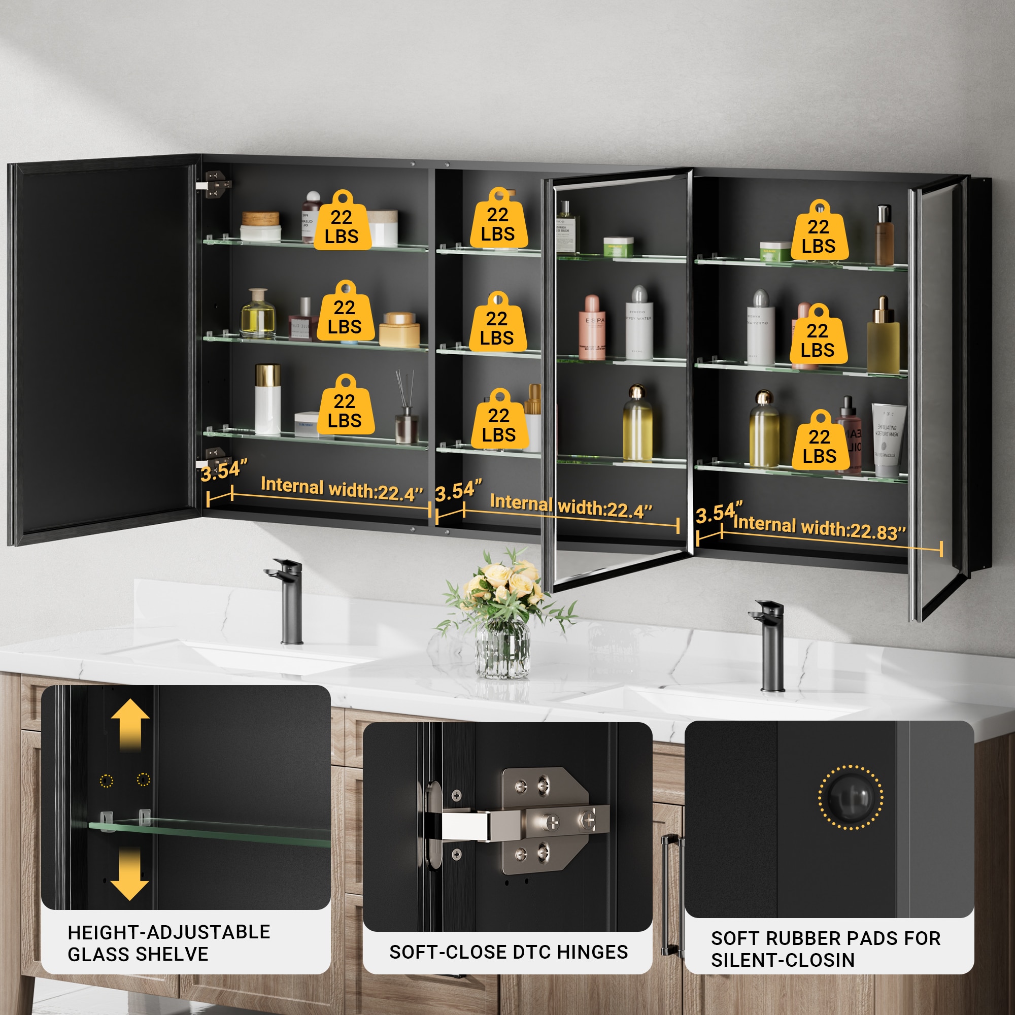 QueenFun MCBB7230BK Bathroom-Medicine-Cabinets - View #3