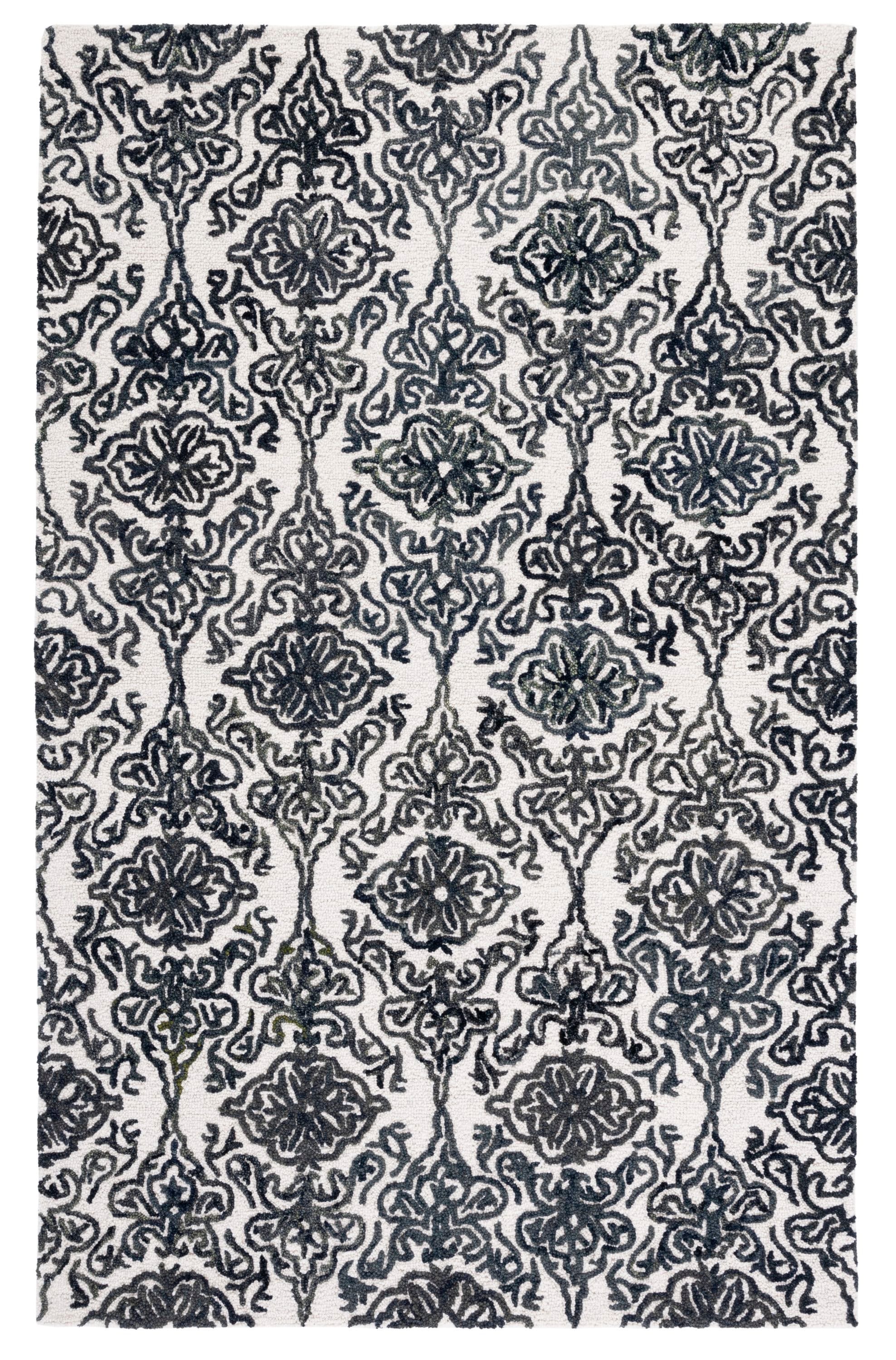 Safavieh BLM112A-6 Blossom Mahalia 6 x 9 (ft) Tufted Wool Ivory/Black Rectangular Indoor Damask Farmhouse/Cottage Area rug