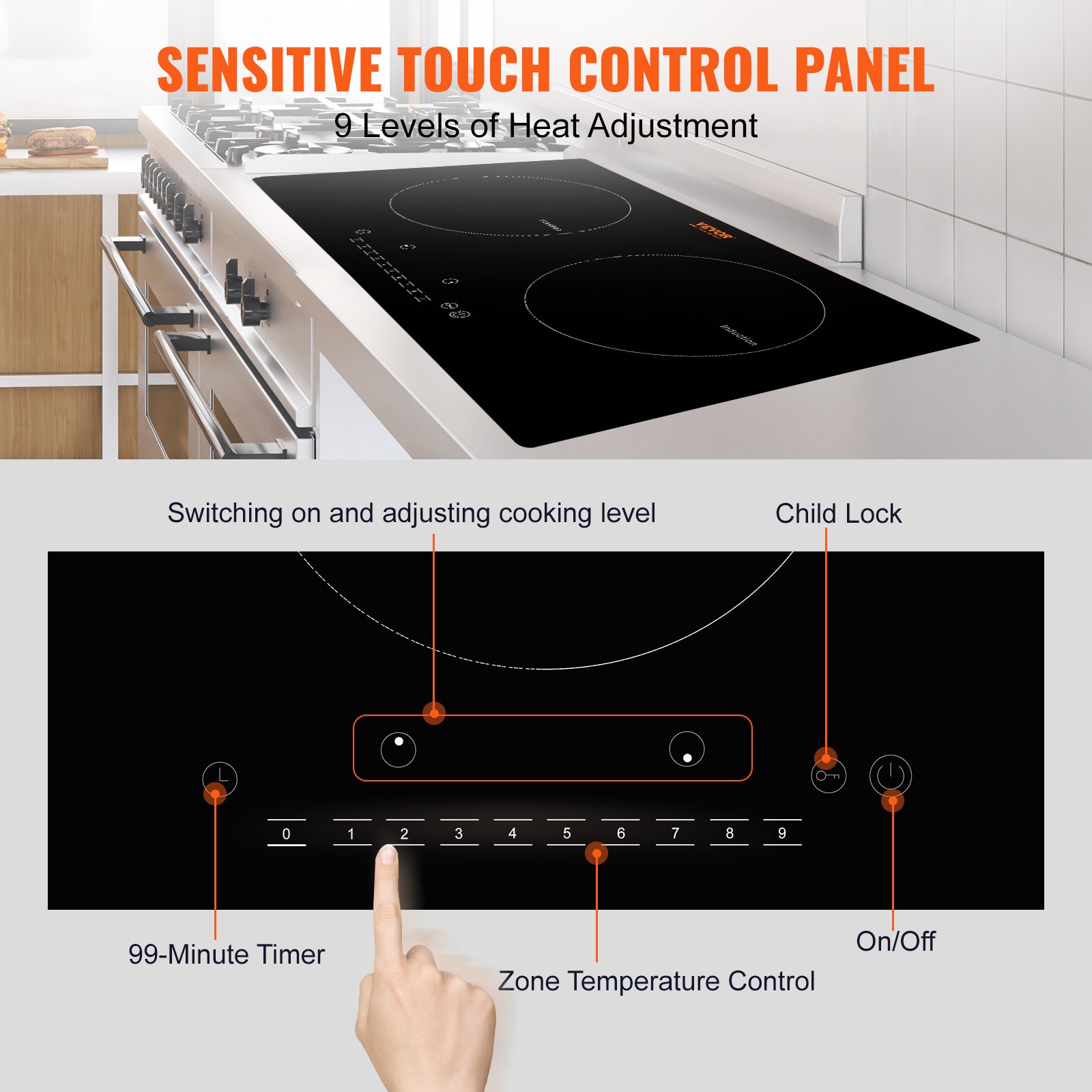 Sincreative UI72358 4-burner Induction Cooktop with 9 heating Level and  Timer